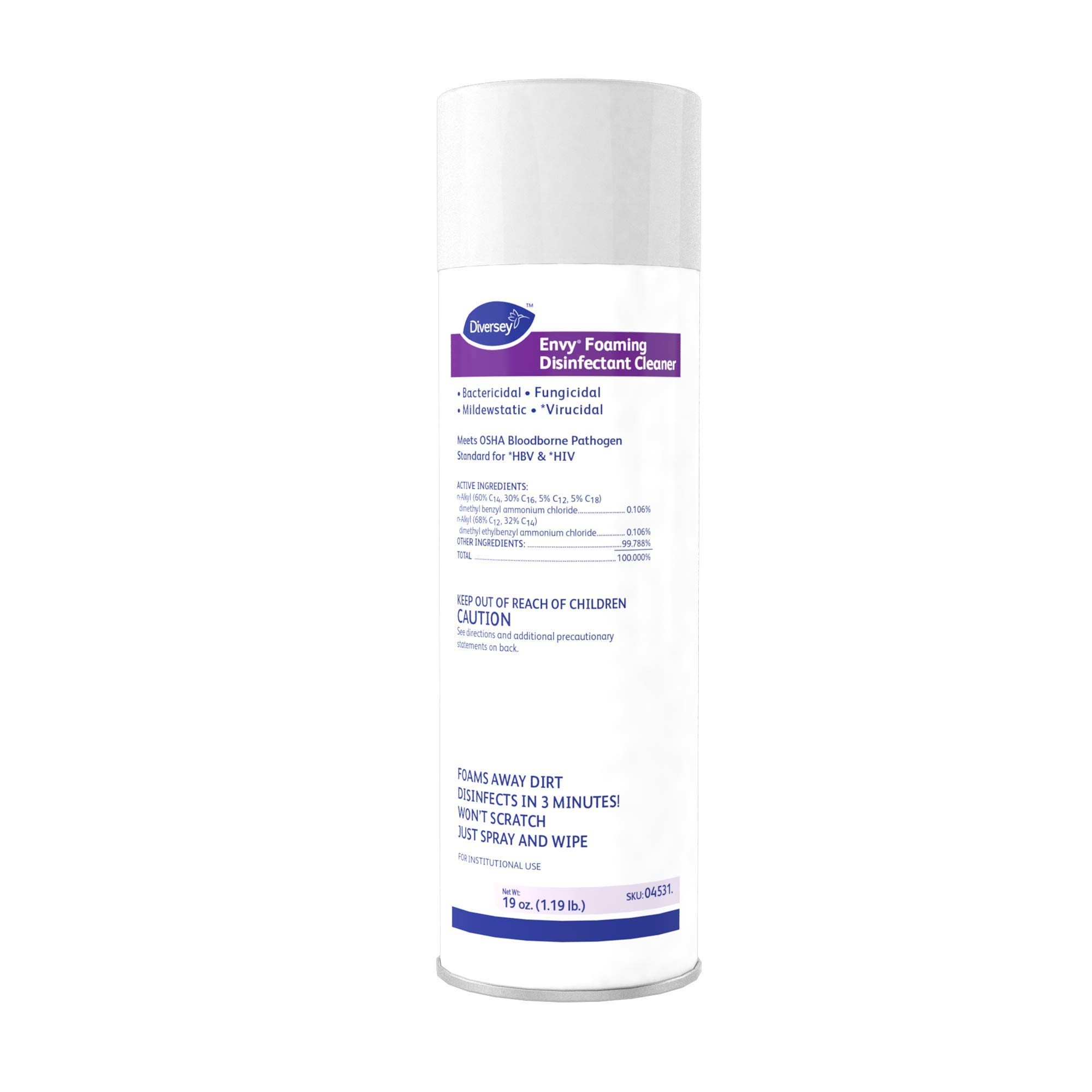 Diversey Envy 04531 Foaming Disinfectant Cleaner - 12 Pack (19 oz/539g Each) | Hospital-Grade Aerosol Sanitizer for Healthcare, Schools & Commercial Use