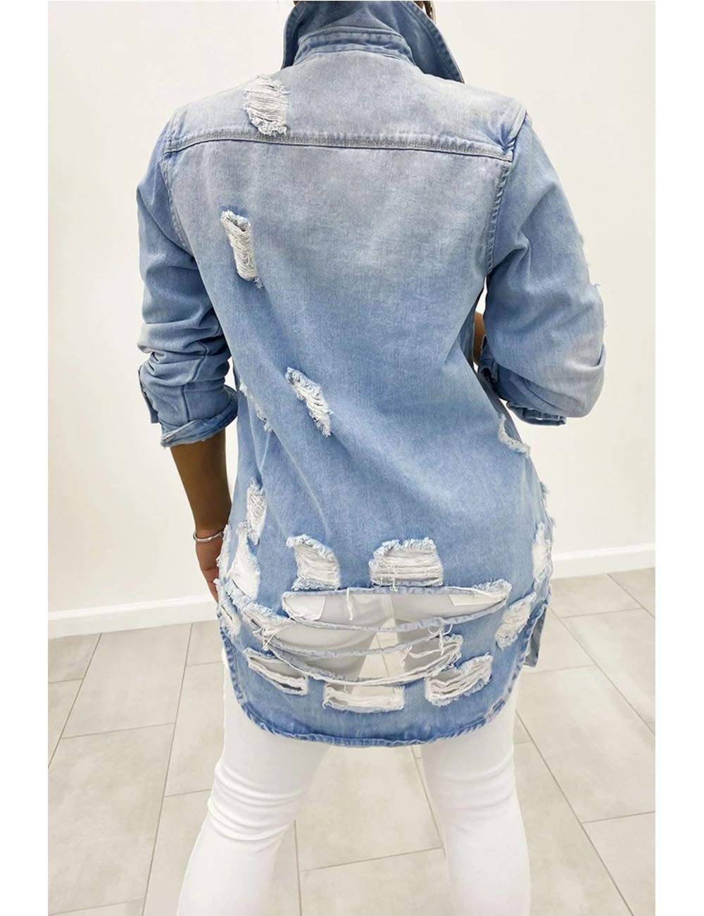 SOMTHRON Women's Distressed Denim Jacket & Ripped Jeans Set - Vintage Denim Outfit for Spring Fall Fashion - Casual Streetwear, Layering Outerwear for Daily Wear and Night Out