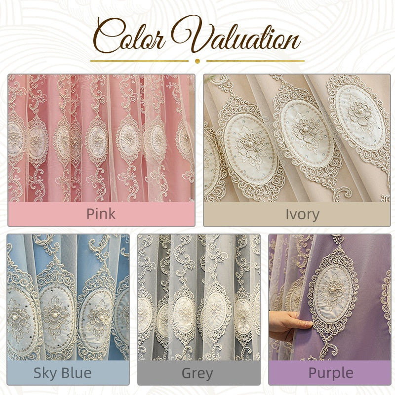 Galilea Two Layer French Style Embroidery Blackout Custom Curtains for Living Room & Bedroom - Elegant Window Treatment for Home Decor