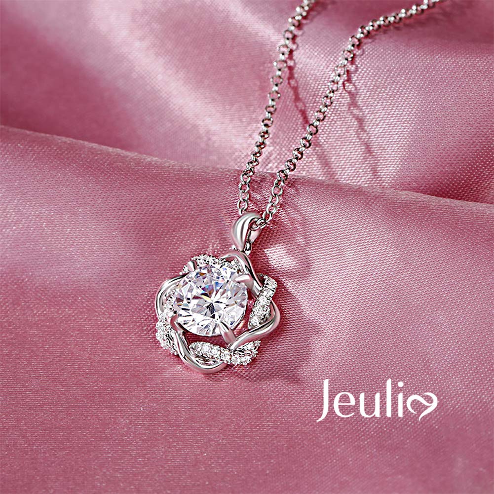 Jeulia S925 Sterling Silver Flower Necklace with White Diamond Pendant - Elegant Long Hollow Chain for Women, Perfect Mother’s Day & Valentine’s Day Jewelry Gift - Ideal for Weddings, Anniversaries and Special Occasions