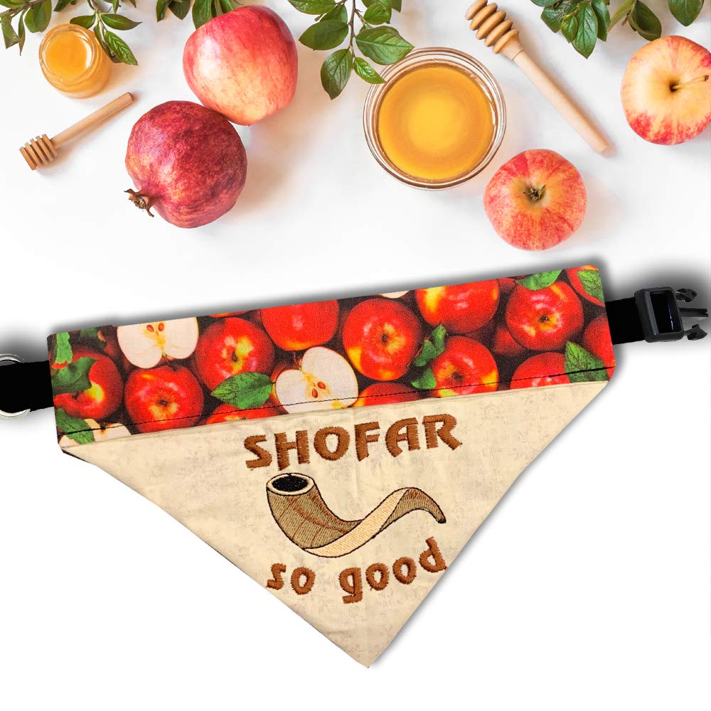 Shofar So Good Dog Bandana - Embroidered Rosh Hashanah Pet Bandana for Small to Medium Dogs | Over-the-Collar Design for Jewish Holiday Celebrations & Daily Walks