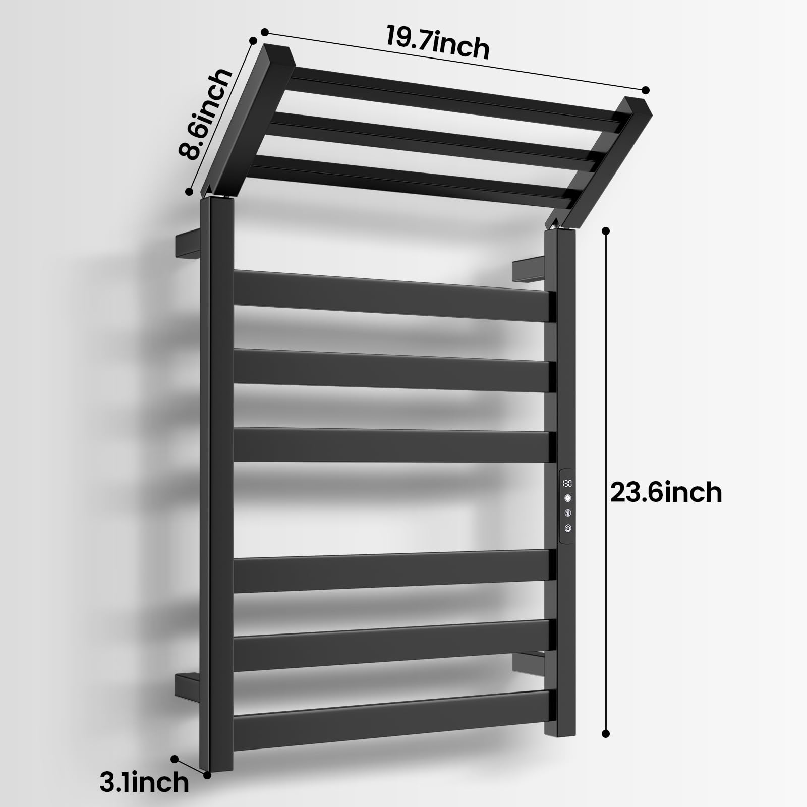 Stainless Steel Electric Heated Towel Warmer Rack - 6 Bar Wall Mounted Bathroom Heater with Built-in Timer | Hardwired & Plug-in Options | Glossy Black Finish | Perfect for Bathrooms, Spas & Luxury Home Decor