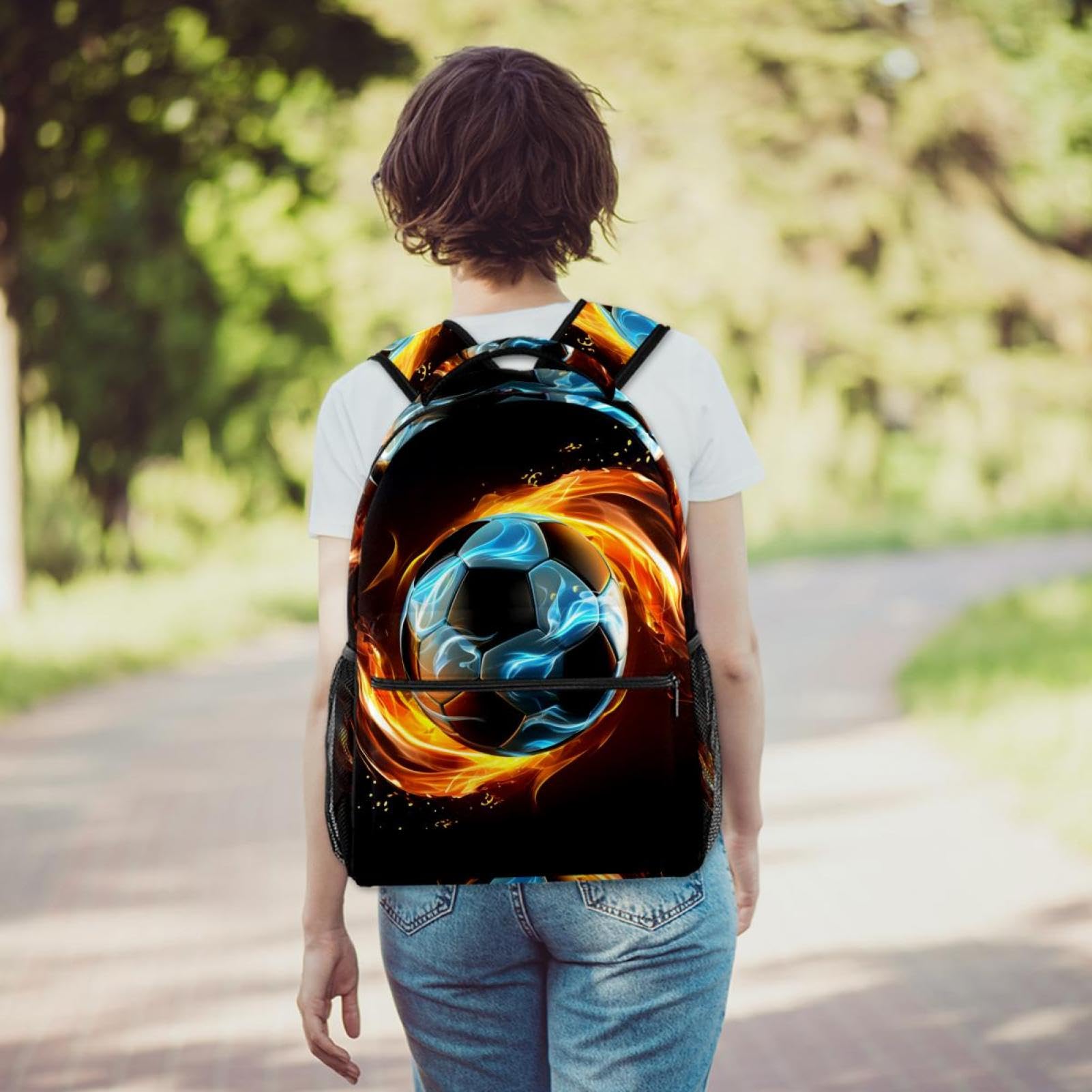 Premium Travel Backpack for Men & Women - Durable Flaming Football Design - Perfect for Hiking, Gym, Work & College Commute