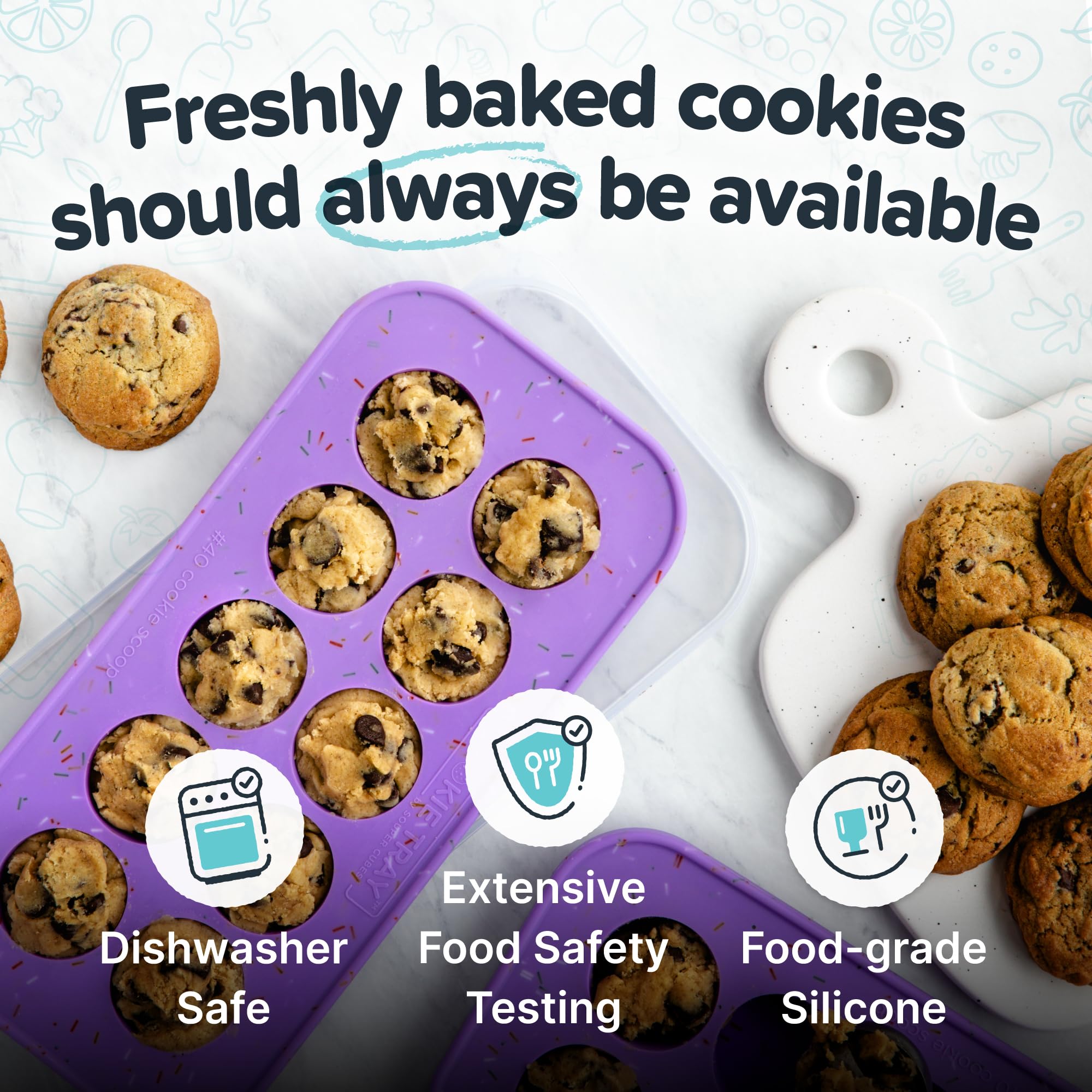 Souper Cubes Silicone Cookie Dough Freezer Tray - 2-Pack Lavender With Sprinkles - Perfect for Freezing Cookies, Mini Chocolates, Egg Bites & Peanut Butter Cups - Ideal for Meal Prep, Baking & Snack Storage