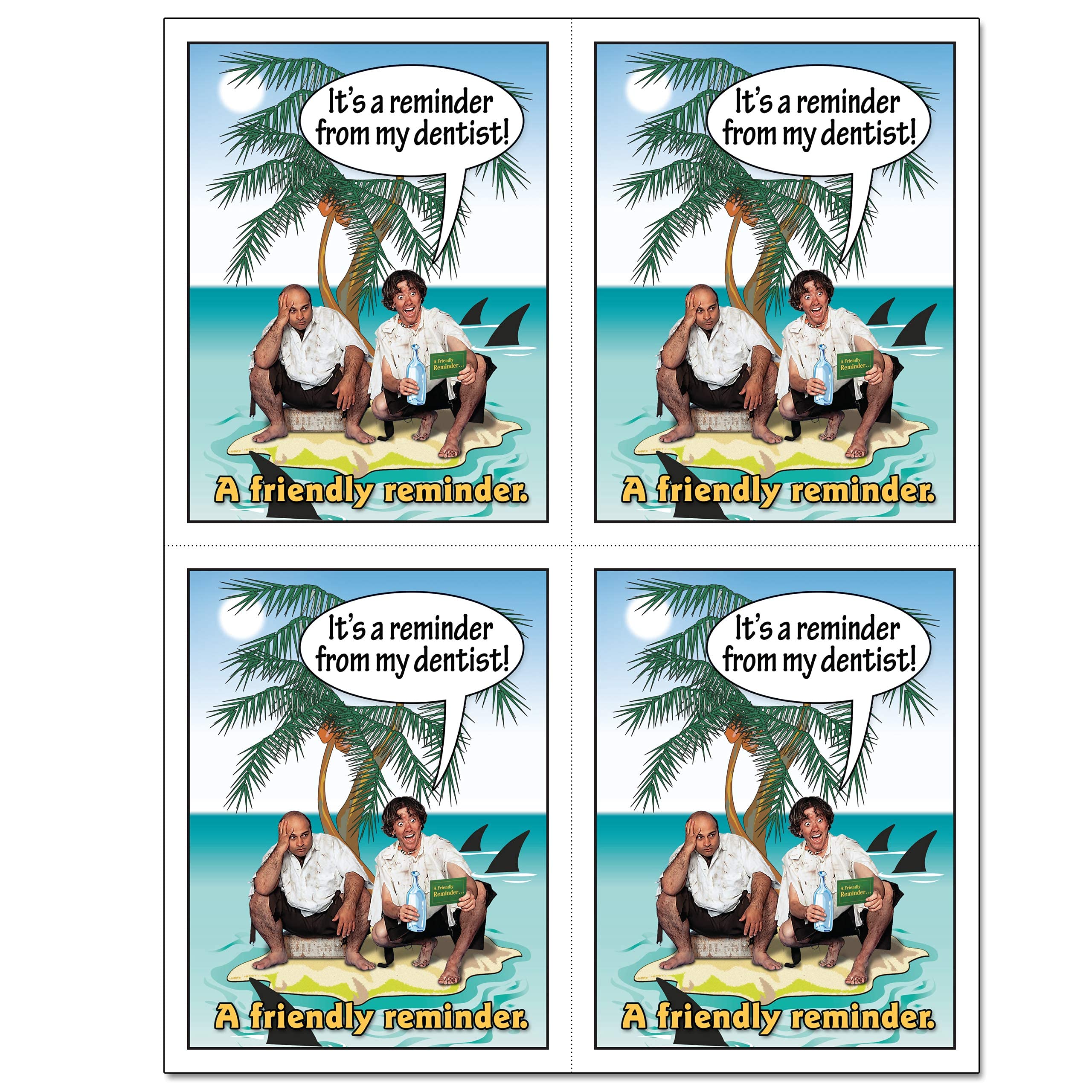 Premium Laser Dental Appointment Reminder Postcards - 4 Perforated Cards per Sheet (4.25