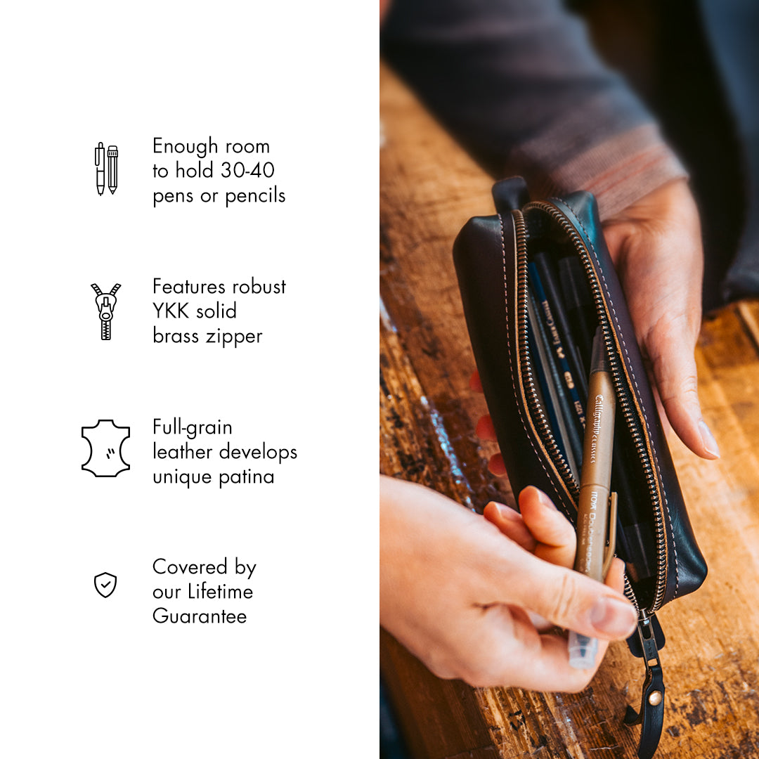Premium Genuine Leather Pencil Case for School & Office - Stylish Organizer for Pens, Markers & Art Supplies - Perfect Gift for Students & Professionals