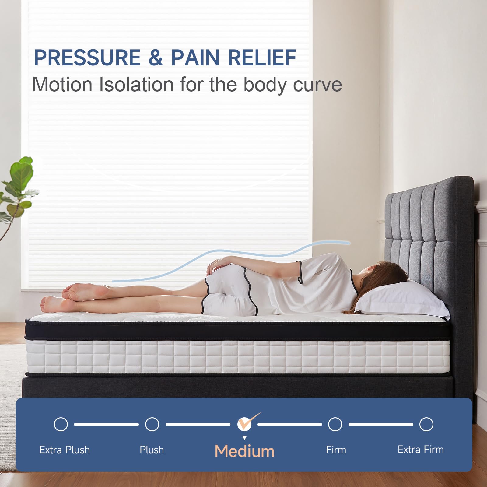 10 Inch Queen Size Hybrid Mattress in a Box - Memory Foam & Pocket Springs for Back Pain Relief & Better Sleep - Medium Firm Support - CertiPUR-US Certified - Perfect for Guest Rooms, Master Bedrooms & Apartments