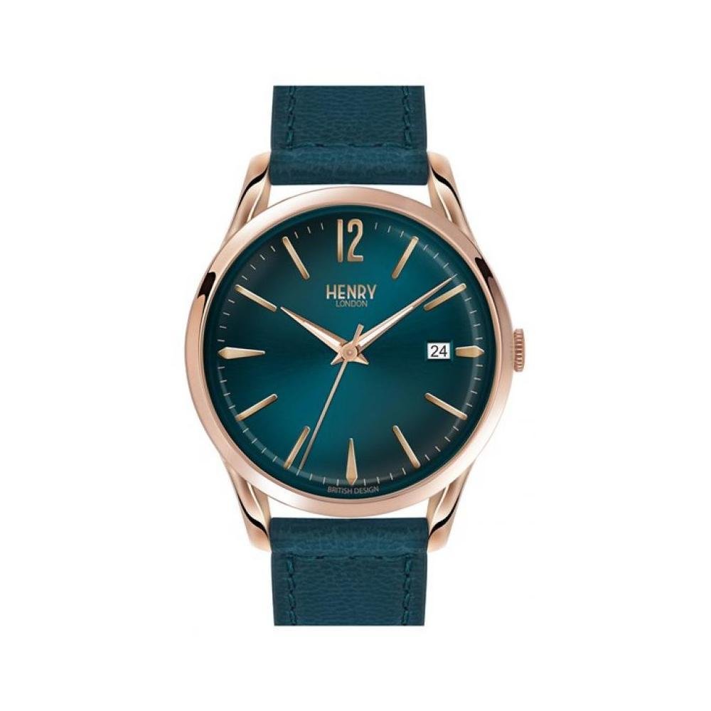 Henry London Women's Teal Leather Strap Analog Watch HL39-S-0134 | Classic Dress Watch for Office, Date Night & Special Occasions