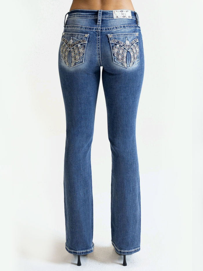 Miss Me M5082B173V Women's Mid Rise Bootcut Jeans in Medium Blue - Perfect for Casual Wear, Work & Everyday Outfits