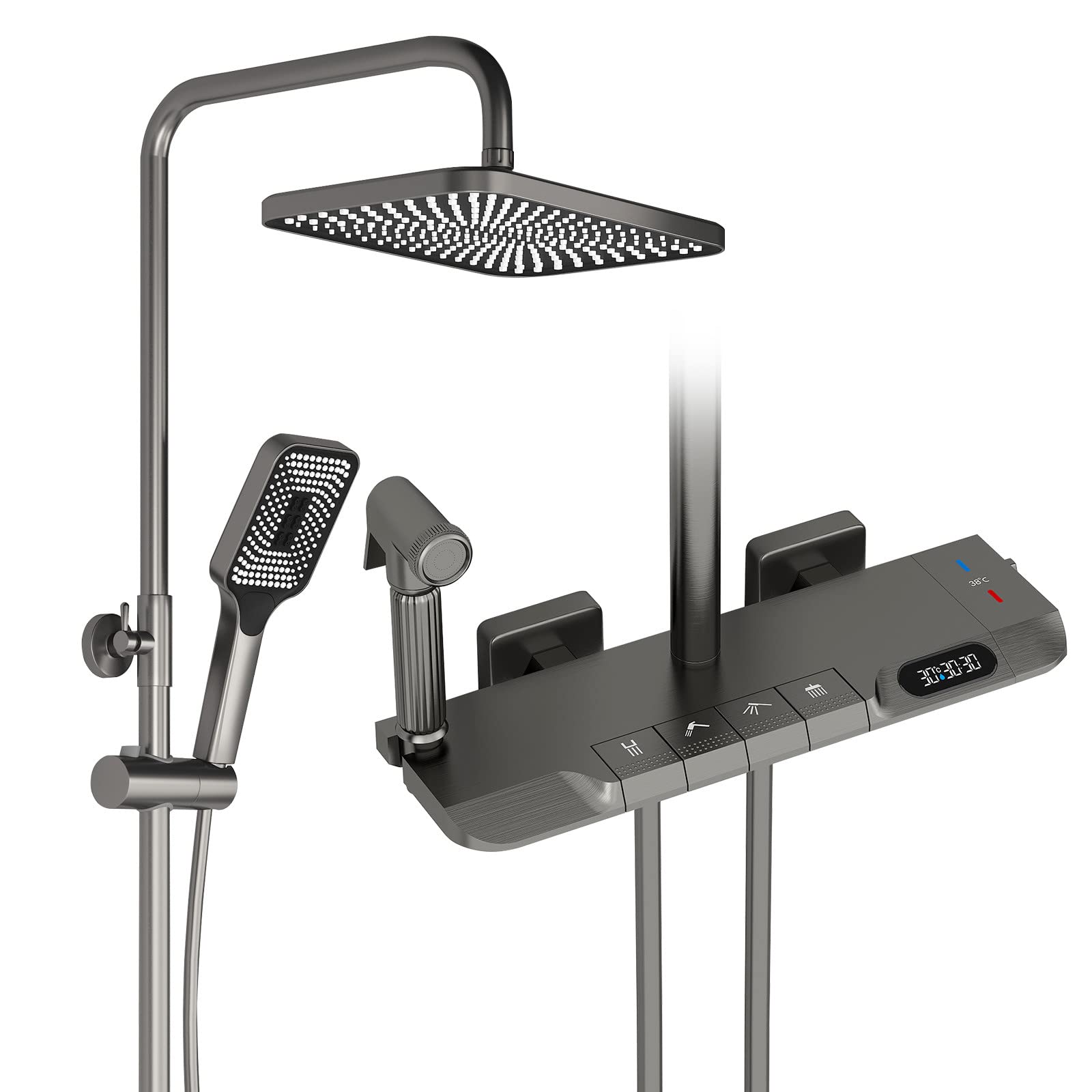 Boyuan Thermostatic Smart Digital Shower System - 4 Way High Pressure Balance Valve Kit with 12