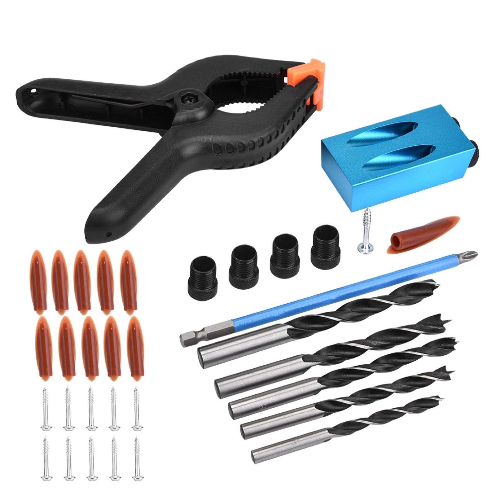 34pcs Pocket Hole Joining Jig Kit - 15° Woodworking Drill Guide Set with Positioner & Locator Tool for Screw Drilling - Perfect for DIY Furniture, Cabinet Making and Wood Joinery Projects