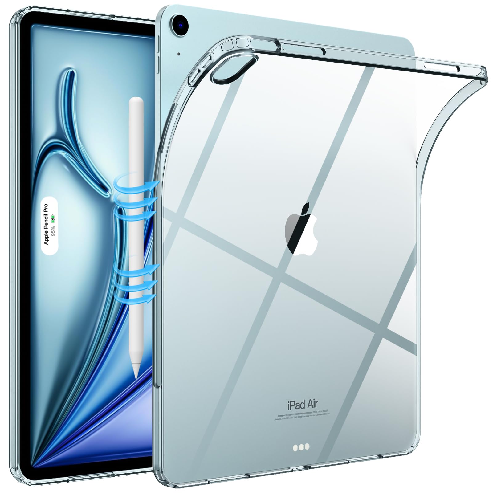 TiMOVO Clear Slim Lightweight TPU Protective Case for New iPad Air 13 inch (M3/M2 2025/2024 Model) - Transparent Back Cover with Pencil Pro & USB-C Pencil Support - Perfect for Work, Study & Travel