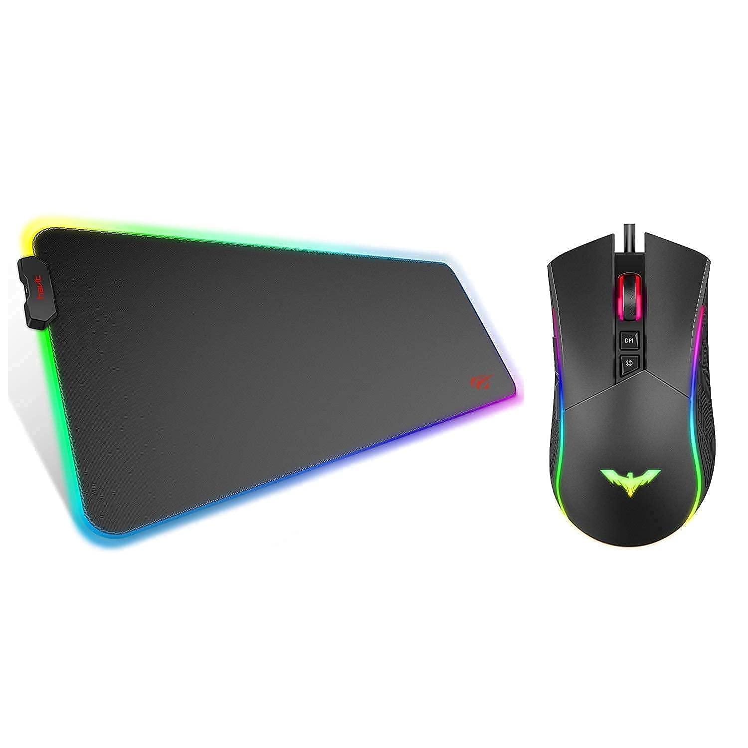 Havit RGB Gaming Mouse Pad - Large Non-Slip Rubber Base, Soft Surface Mouse Mat with Programmable Gaming Mouse for PC, Laptop, Office & Esports Gaming Setup