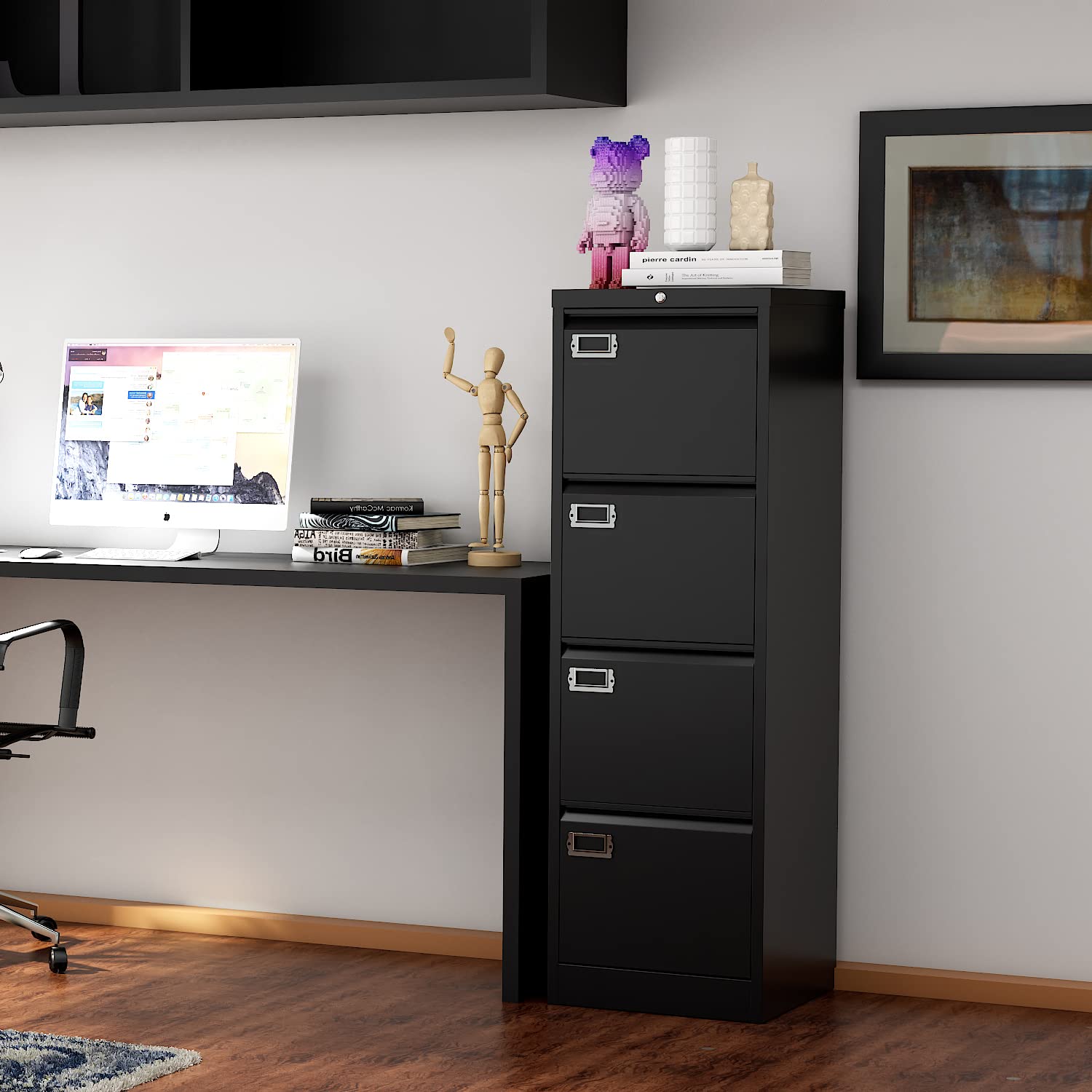 4-Drawer Metal File Cabinet - Lockable Storage for Home & Office - Organize Letter/Legal/A4 Files