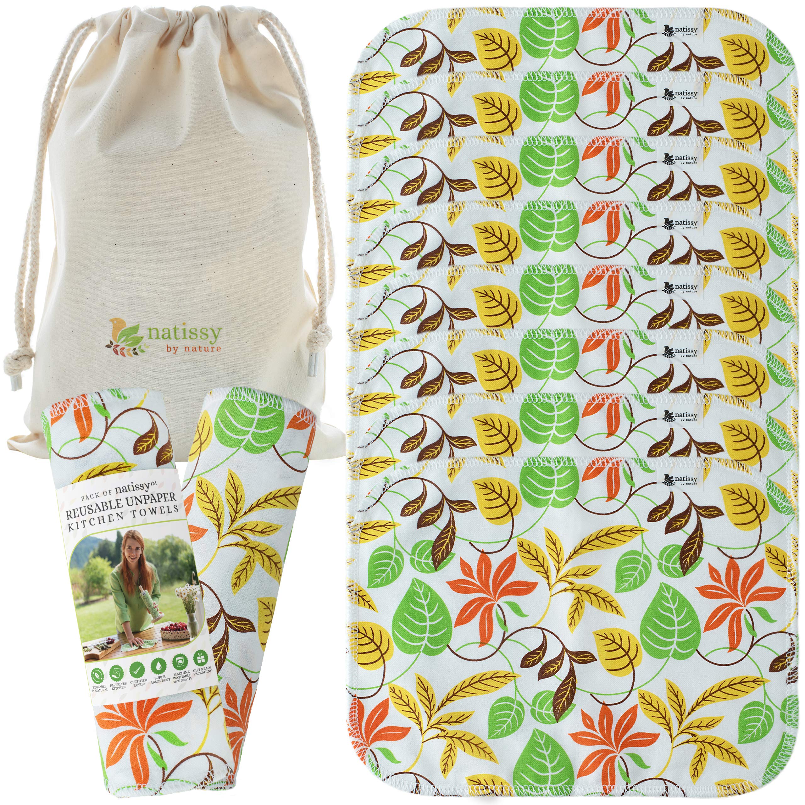 Organic Cotton Reusable Paper Towels - 10-Pack Washable & Eco-Friendly Kitchen Towels | Sustainable Fabric Paperless Towel Roll for Cleaning, Spills & Everyday Use | Perfect Reusable Alternative to Disposable Paper Towels
