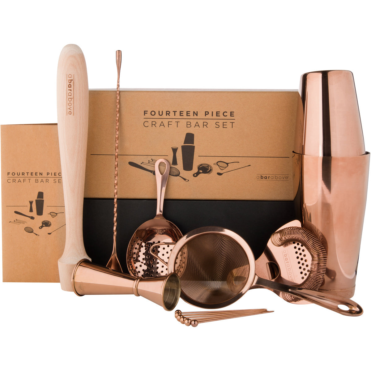 14-Piece Antique Copper Mixologist Bar Set - Premium Cocktail Shaker, Jigger & Bar Tools for Home Bartending & Professional Mixology