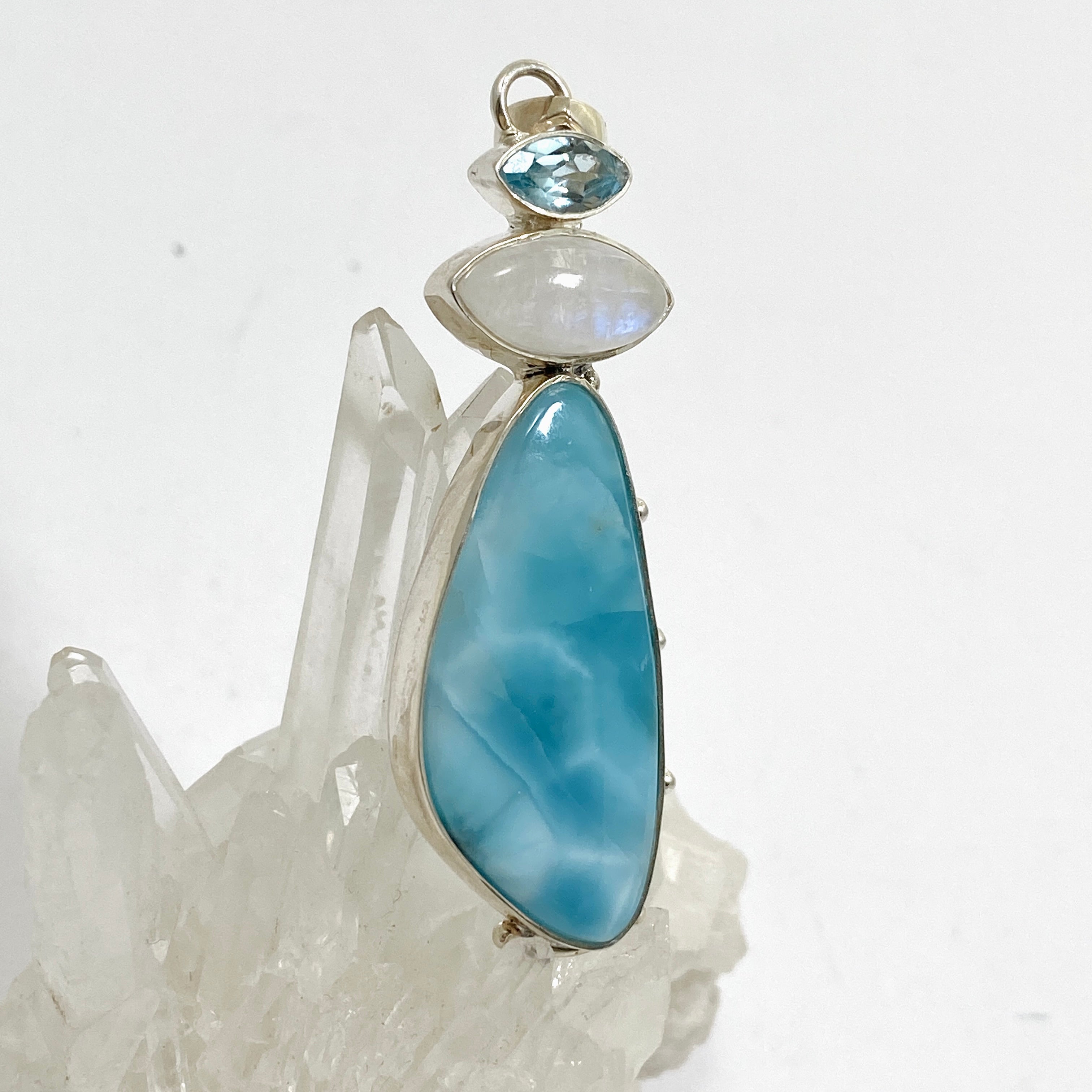 Larimar Moonstone Blue Topaz Multi-Stone Pendant Necklace KPGJ4851 - Elegant Jewelry for Women, Perfect for Gifts, Parties & Special Occasions