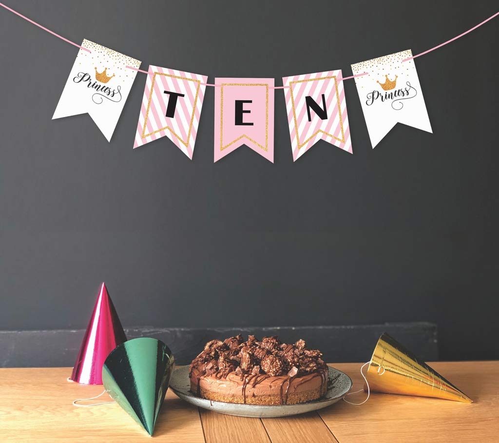 10th Birthday Party Decorations for Kids - 'I Am Ten' Pennant Banner Flags, Bunting Garland for Boy & Princess Themed Celebrations | Perfect for Birthday Parties, Classroom Decor, and Photo Backdrops