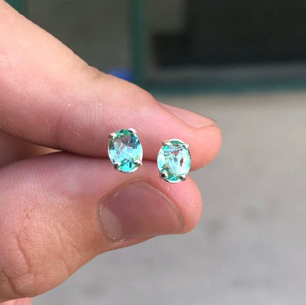 1.0tcw Oval Martini Emerald Stud Earrings in .925 Sterling Silver - Elegant Jewelry for Women, Perfect for Parties, Weddings & Everyday Wear