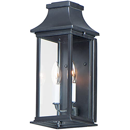 Maxim Lighting 30025CLBK Vicksburg 2-Light Outdoor Wall Sconce - Black Weatherproof Exterior Light Fixture for Porch, Patio, Garden & Entryway Lighting