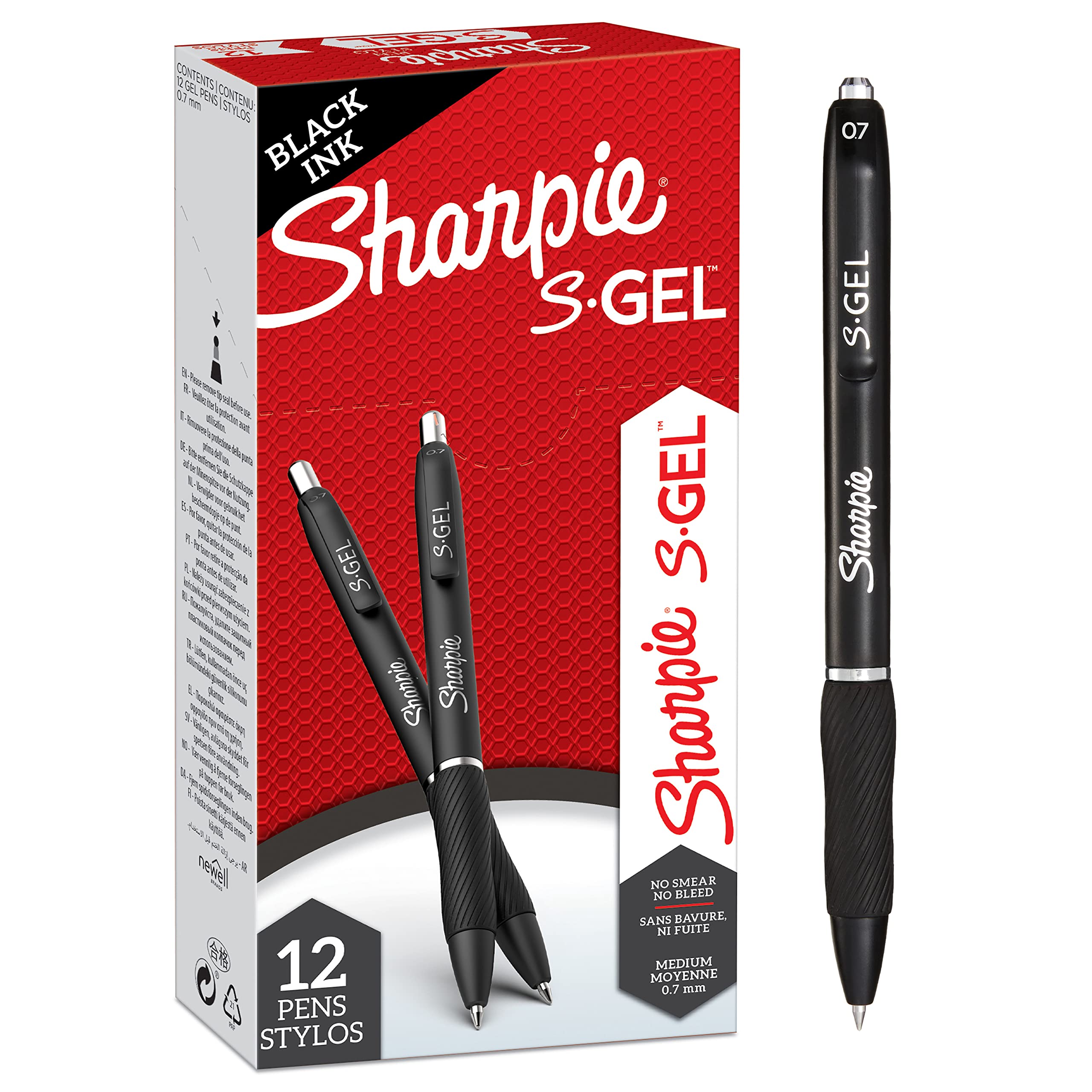 Sharpie S-Gel Pens - Medium Point 0.7mm Black Ink Gel Pens (12-Pack) for Office, School, Note Taking & Art Projects