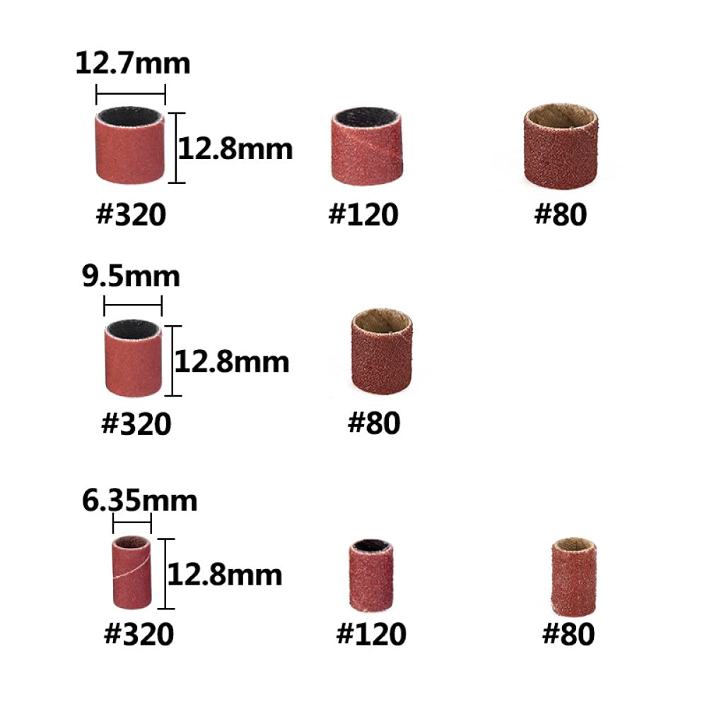 338-Piece Drum Sanding Kit with 80/120/320 Grit Sanding Bands - Compatible with Rotary Tools (2.35mm & 3.175mm Shank Mandrels) - Includes 12.8mmx6.35mm/9.5mm/12.7mm Sanding Drums & Plastic Storage Box - Perfect for Woodworking, Metal Polishing & DIY Crafts