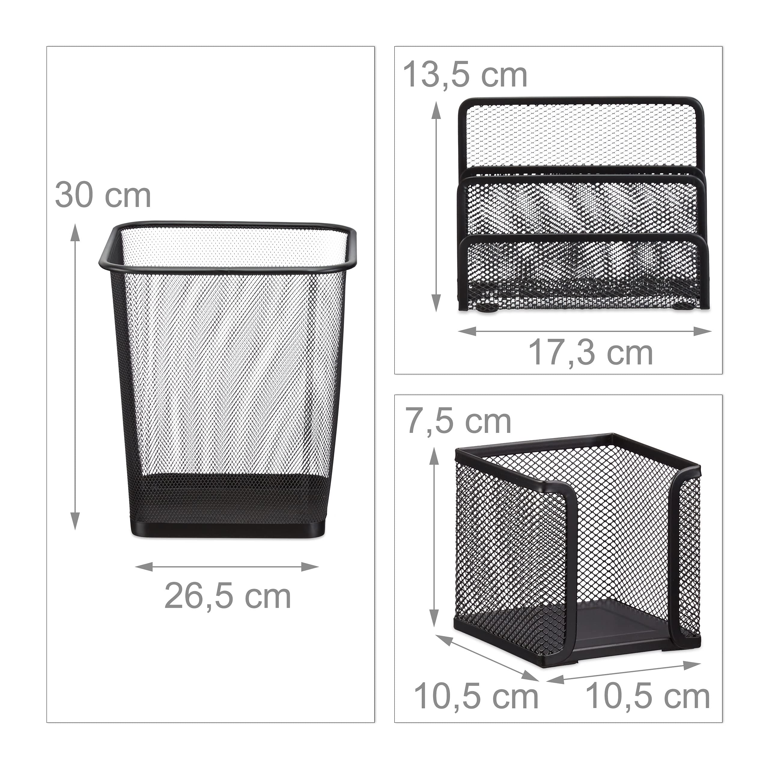 6-Piece Desk Organizer Set - Business Card Holder, Note Box, Letter Tray, Pen Holder & Trash Bin - Office & Home Workspace Organization (Black)