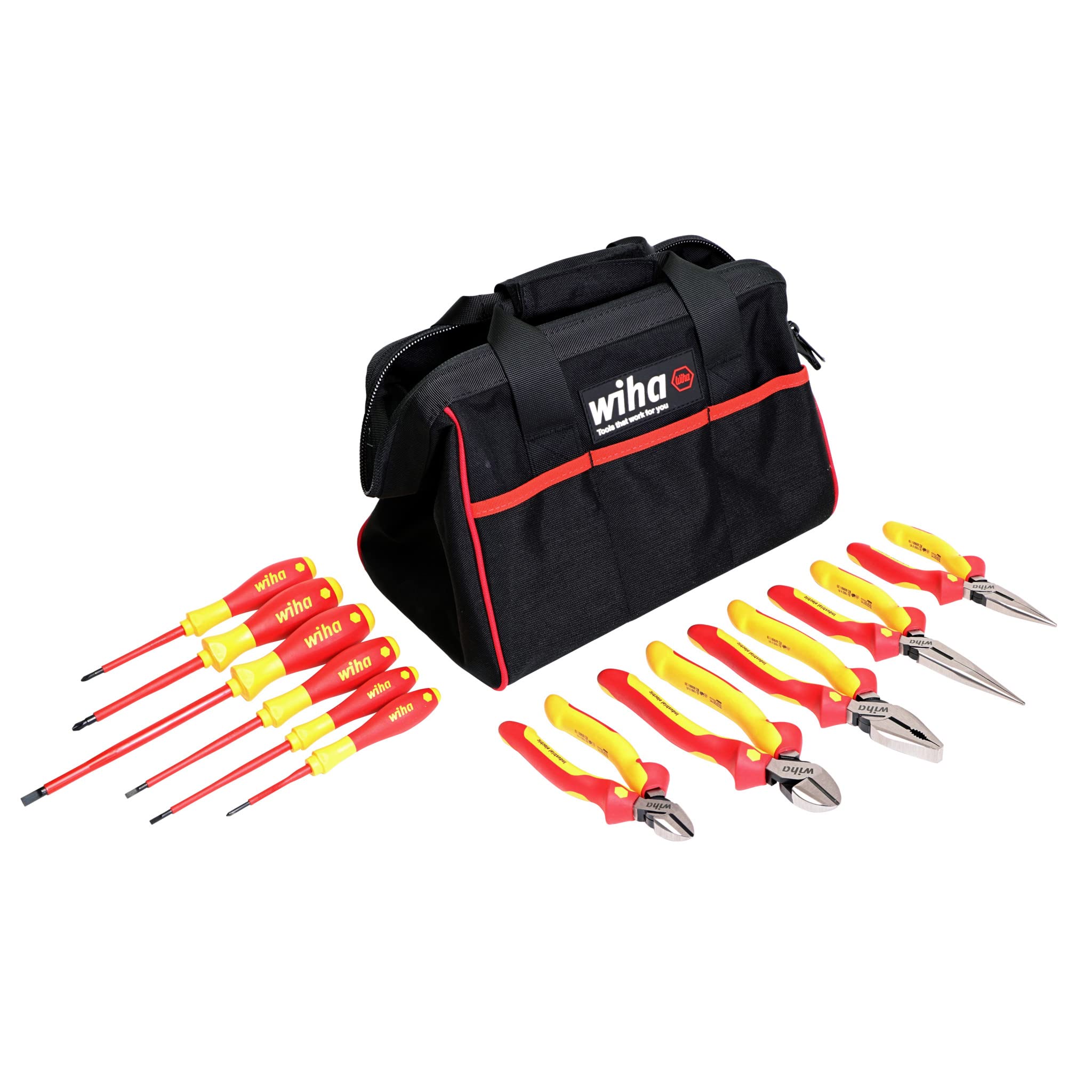 Wiha 32977 11-Piece Master Electrician's Insulated Tool Set with Canvas Tool Bag - Professional Electrical Repair Kit for Home & Industrial Use