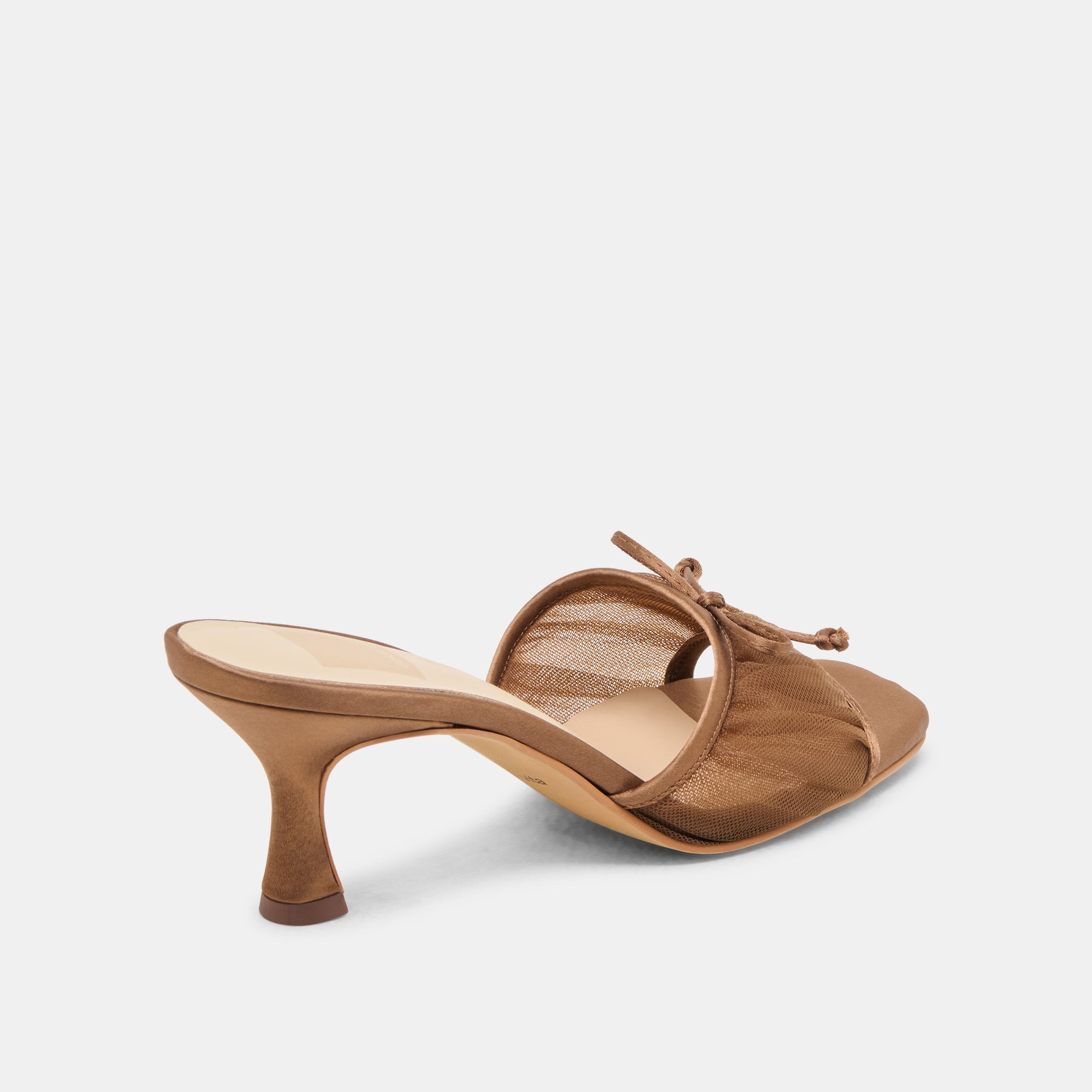 GALEN Heels Mid Brown Tulle - Elegant Women's Block Heel Sandals for Weddings, Parties & Special Occasions