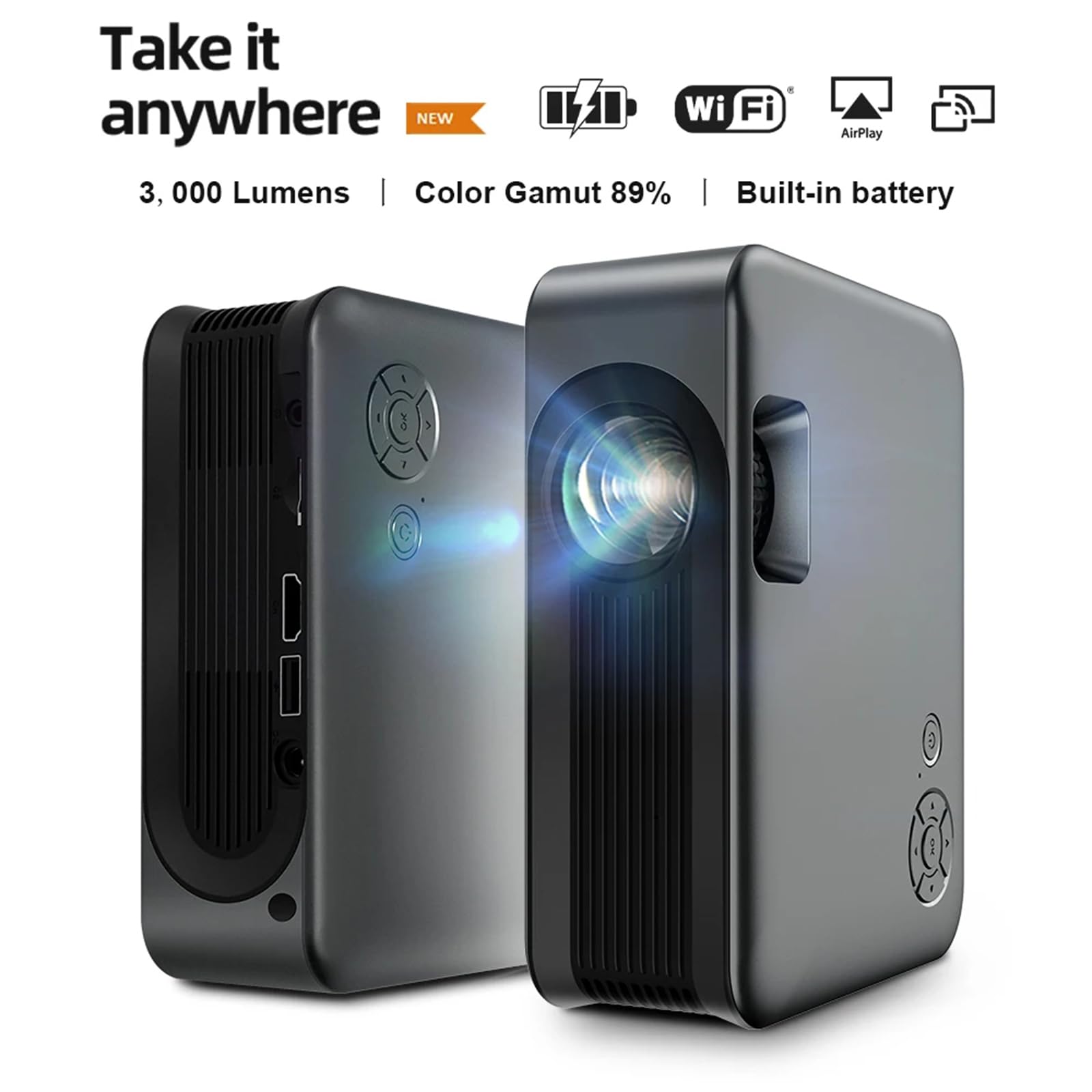 NQYZZFD Mini Projector - 1080P HD Portable Movie Projector for Home Theater, Compatible with iPhone, Android, PC, TV Stick, USB & PS5 | Perfect for Movie Nights, Gaming & Outdoor Camping