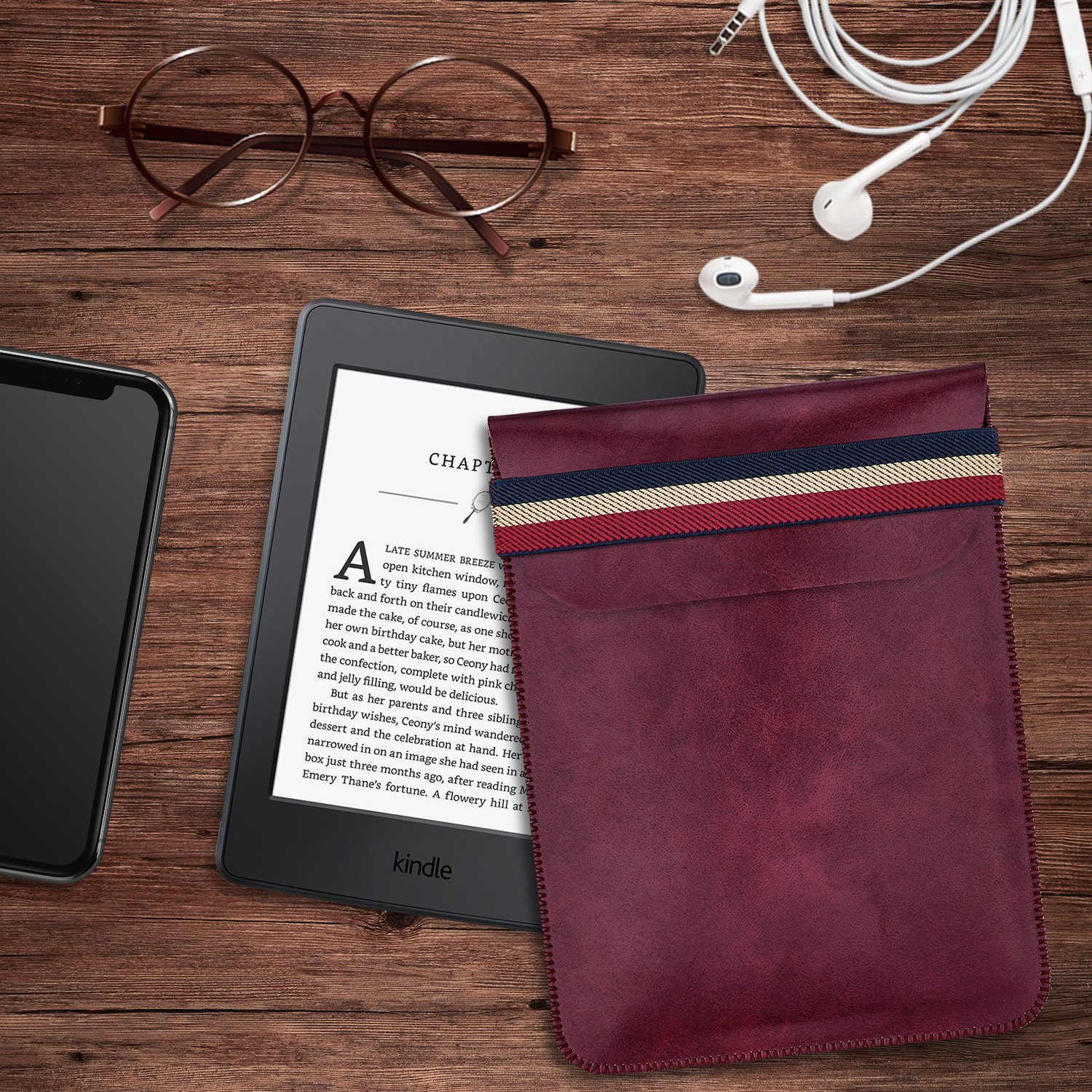 WALNEW 6 Inch Kindle Sleeve Case - Slim Protective Pouch for Kindle 2019, Paperwhite, Voyage, 8th Gen (2016), Kindle 4/5 & Touch | Lightweight Travel Cover Bag in Wine Red | Perfect for Reading, Commuting & Travel Accessories