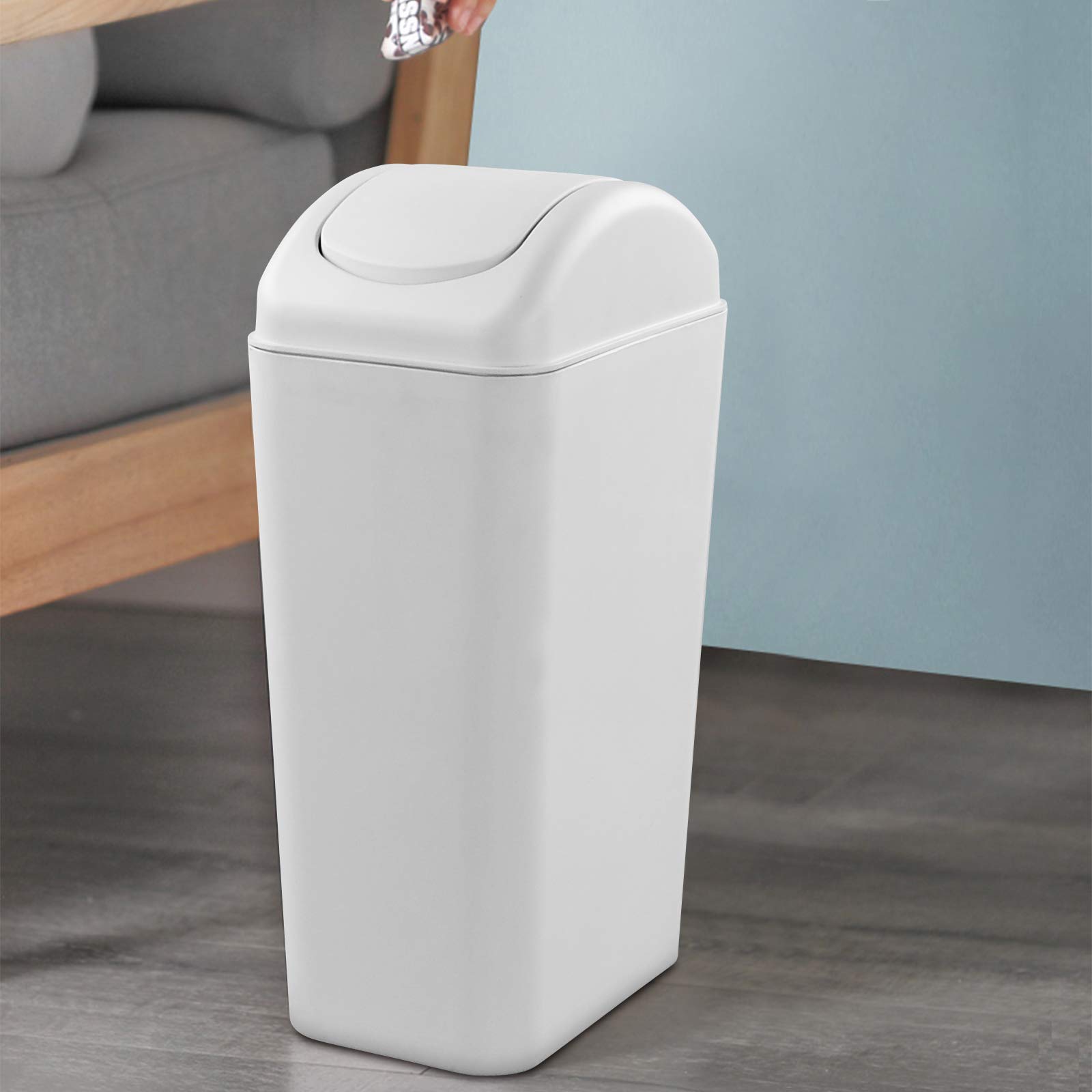 13.2L (3.5 Gallon) Heavy-Duty Plastic Trash Can with Lid - Grey Kitchen Garbage Bin for Home, Office, Bathroom & Outdoor Use - 1 Pack