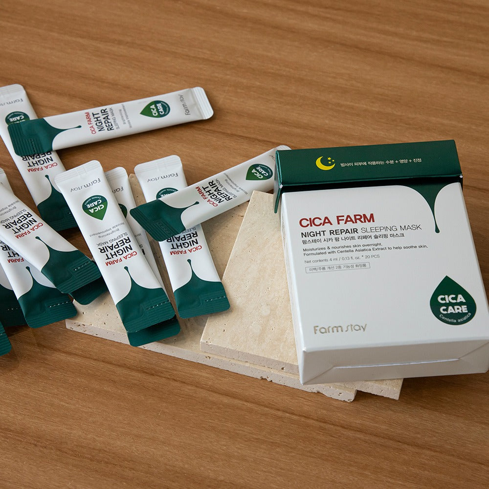 Farmstay Cica Farm Night Repair Sleeping Mask - 4ml x 20pcs - Korean Skincare for Overnight Hydration & Skin Barrier Repair - Perfect for Dry Skin & Nighttime Routine