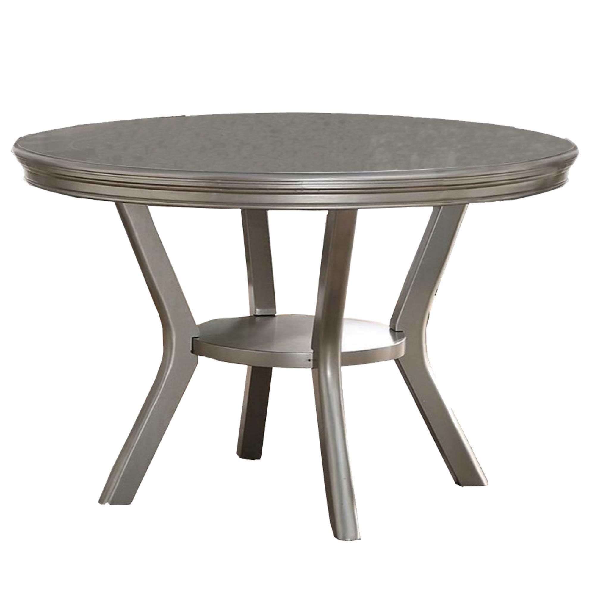 Benzara Solid Rubber Wood Round Dining Table with Silver Bottom Shelf - Perfect for Kitchen, Dining Room, and Small Space Gatherings