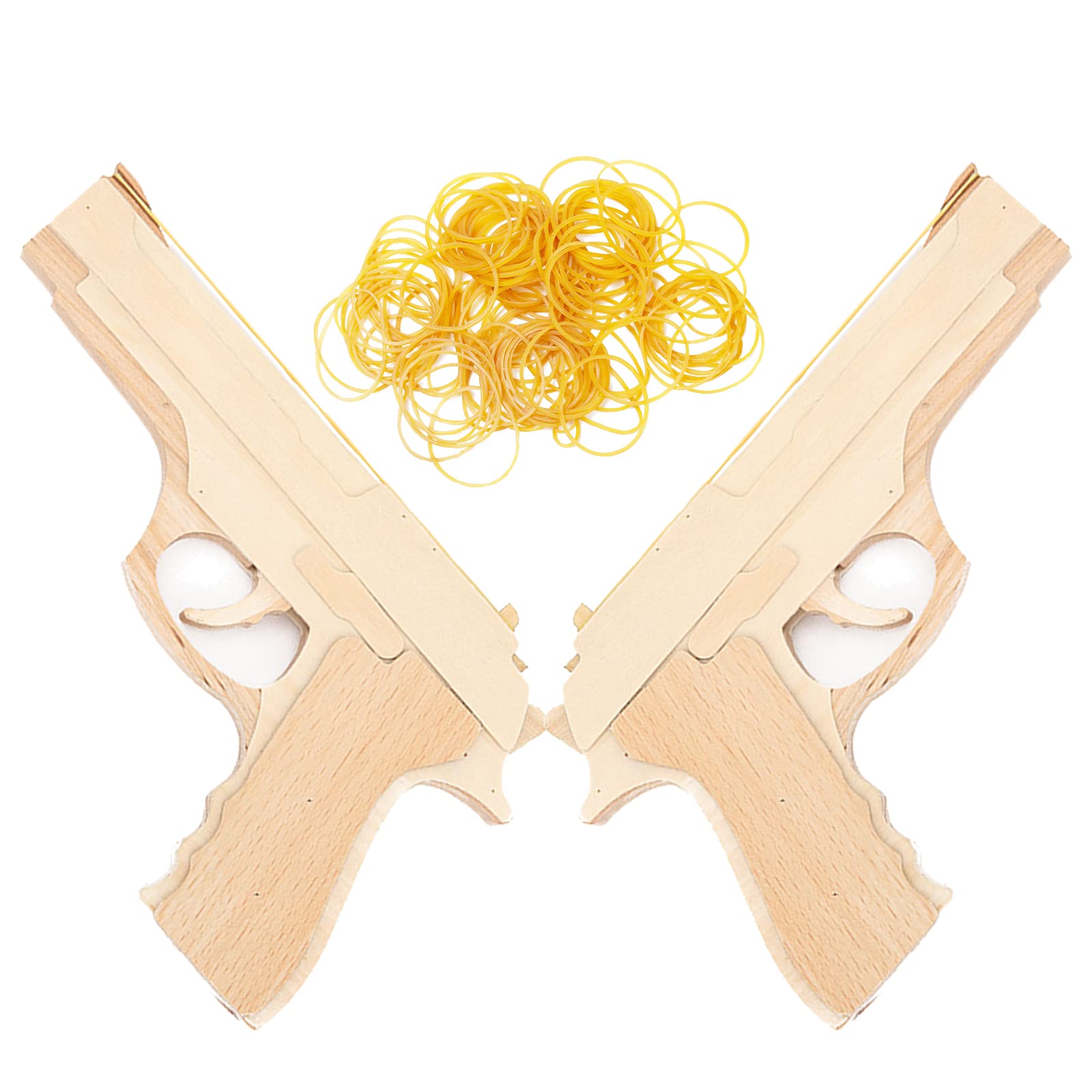 2 Pack Rubber Band Toy Wooden Guns for Kids - Fun Outdoor Shooting Game Toys for Backyard Play and Target Practice