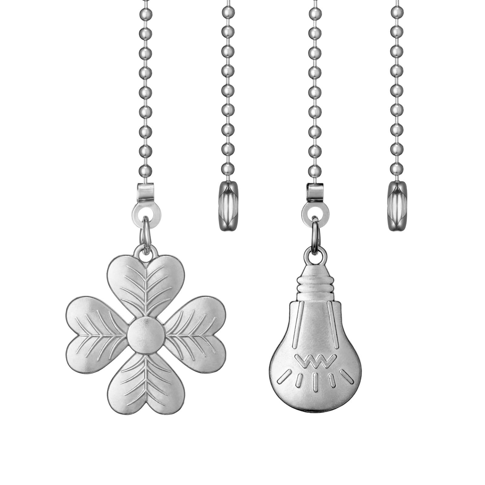 EIFHYT 2 Pack Ceiling Fan Pull Chain Set - 12 Inch 3mm Diameter Beaded Ball Connector with Light Bulb & Fan Pattern (Nickel Finish) | Perfect for Bedroom, Living Room & Office Ceiling Fan Light Control