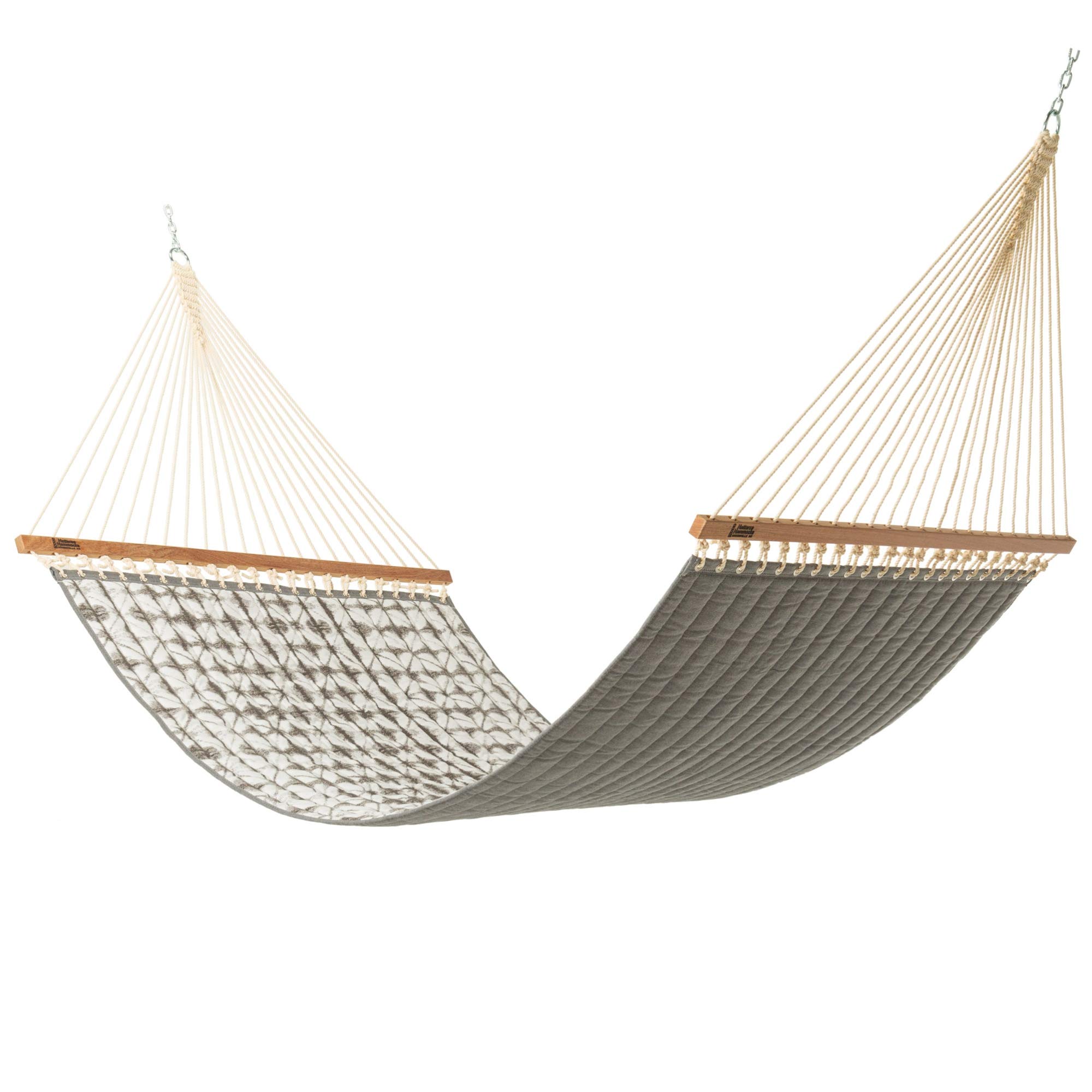 Premium Handcrafted Hatteras Hammock - Large 13ft x 55in Midori Stone Sunbrella Quilted Hammock with Extension Chains & Tree Hooks - 450 LB Capacity for 2 People - Perfect for Backyard, Patio, Camping & Beach Relaxation - Made in USA