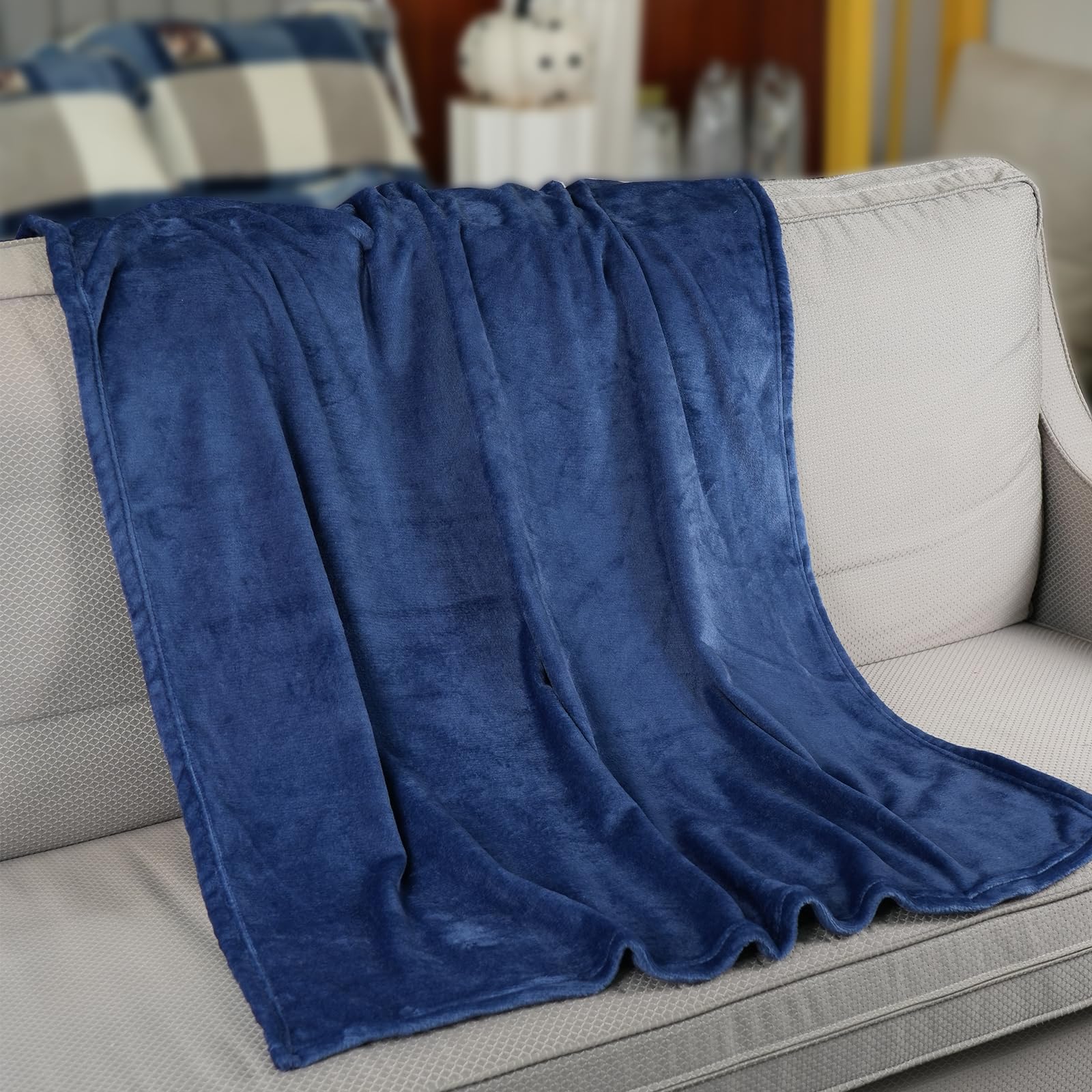 Soft Plush Navy Blue Throw Blanket - Ultra Cozy 40x50 Inch Decorative Couch Blanket for Living Room, Bed, Travel | Warm Fleece Blanket for Winter, Gifts, Home Decor (Navy)