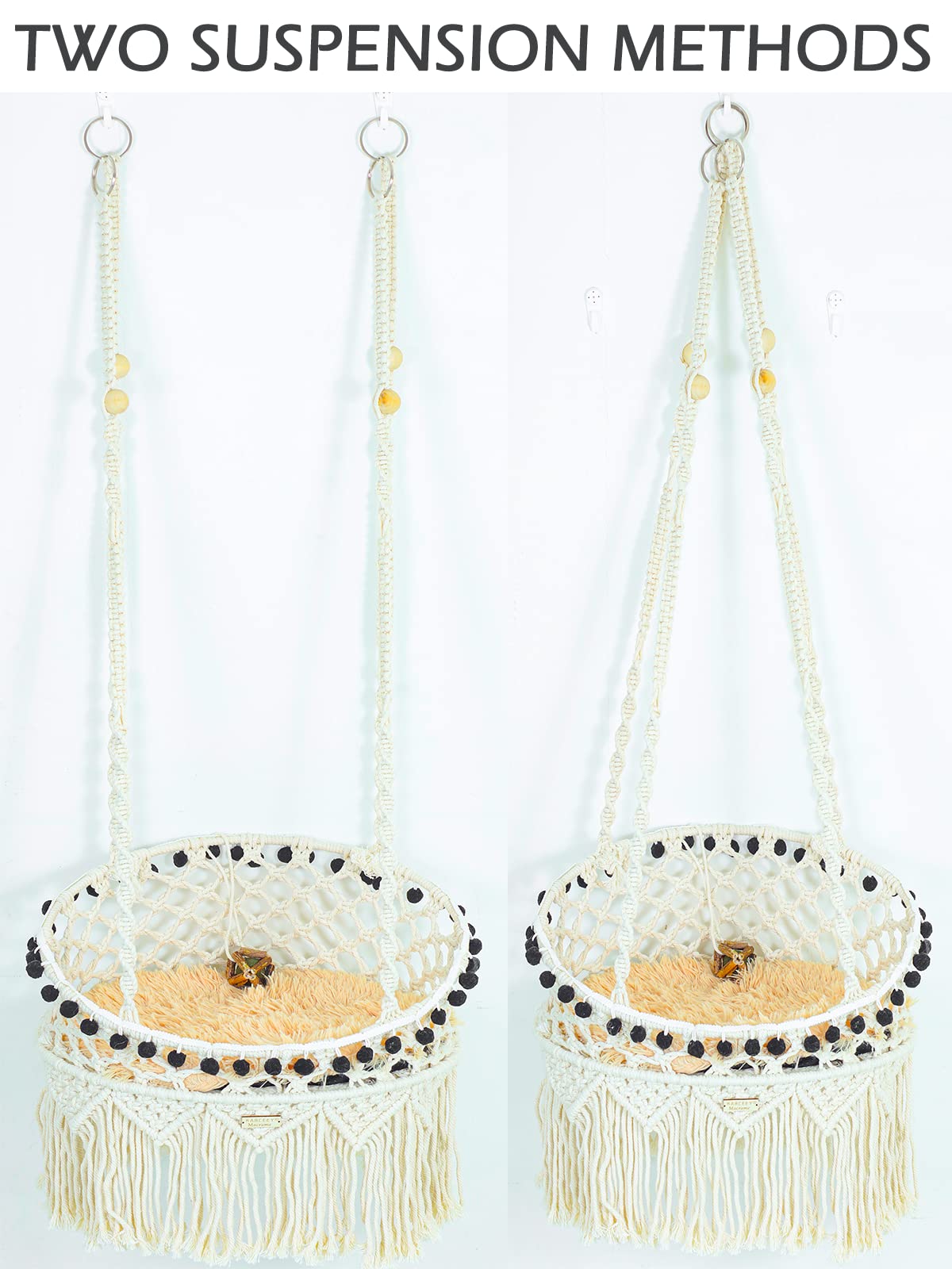 Large Cat Hammock Bed - Boho Macrame Hanging Cat Swing with Catnip Cushion & Scratching Mat for Indoor Cats | Perfect for Window Lounging & Relaxation