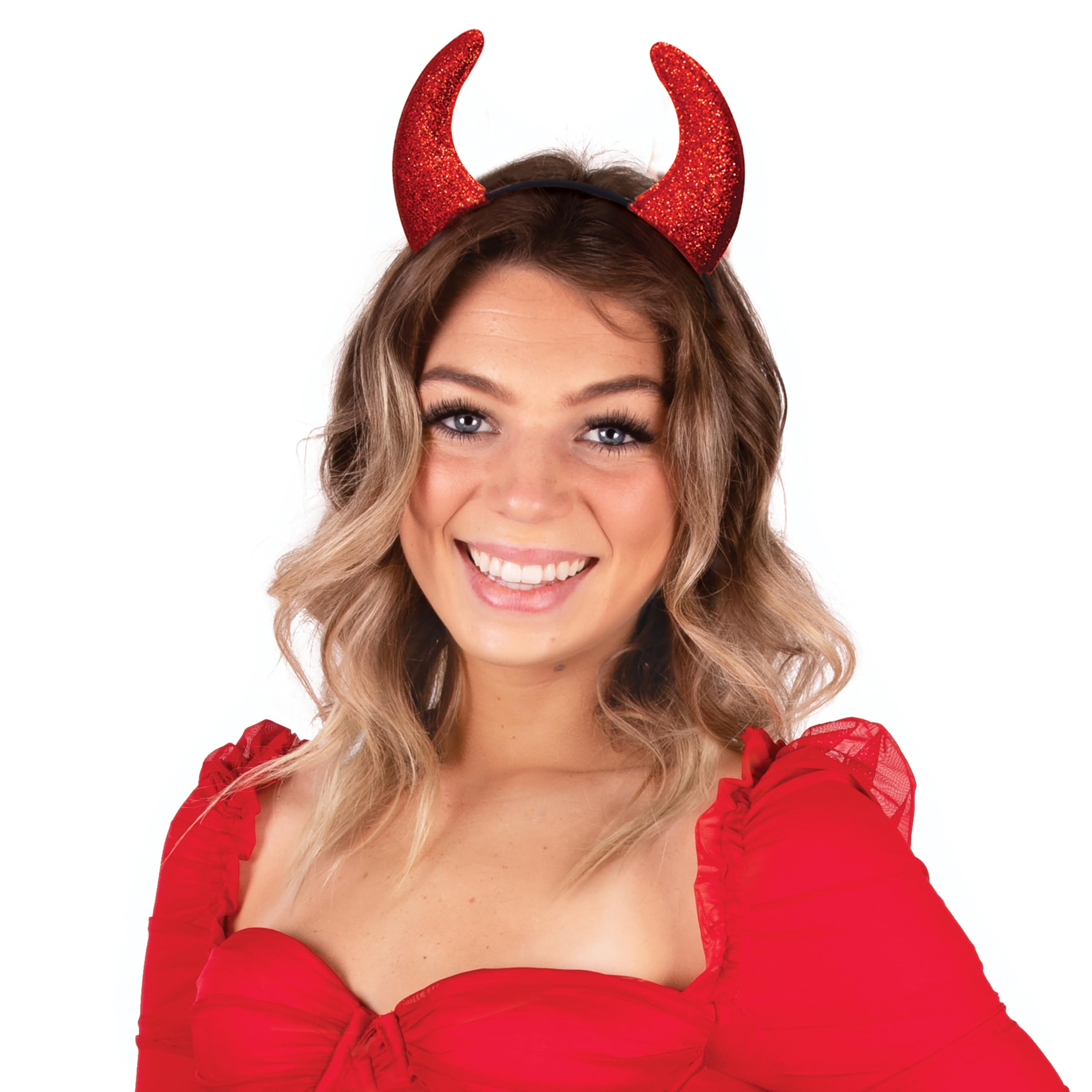 Red Glitter Devil Horns Headband for Women - Halloween Costume Accessories, Demon Horns Cosplay, Devil Outfit Party Supplies | Perfect for Halloween Parties, Cosplay Events & Themed Costume Nights