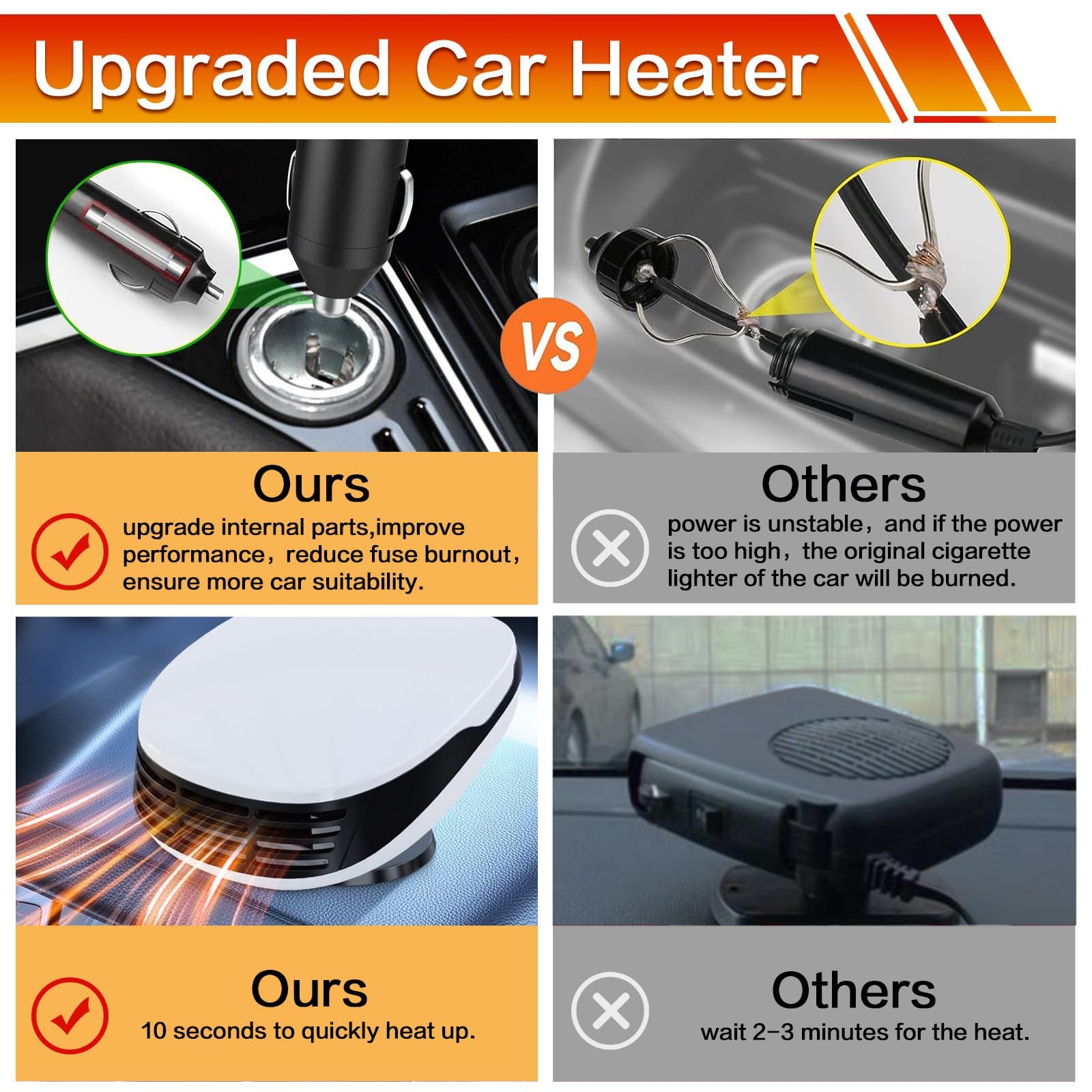 12V Portable Car Heater & Defroster - Dual Function 180W Heating/Cooling Fan for Cars, SUVs, Trucks | Cigarette Lighter Plug | Winter Windshield Defrosting & Summer Cooling Solution