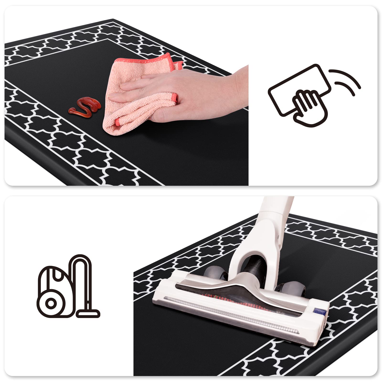 LuxStep Anti-Fatigue Kitchen Mat Set of 2 - Non-Slip Waterproof Memory Foam Standing Mat for Sink, Office & Home - Perfect for Cooking, Dishwashing & Long Standing Work (Black)