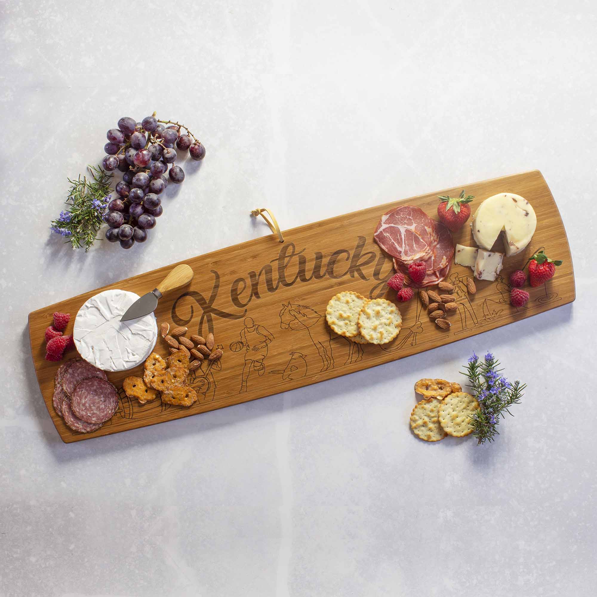 Kentucky Engraved XL Charcuterie Board - 30 x 8.5 Inch Large Wooden Cheese & Charcuterie Serving Tray - Perfect for Entertaining, Wine Pairings & Gourmet Food Presentation