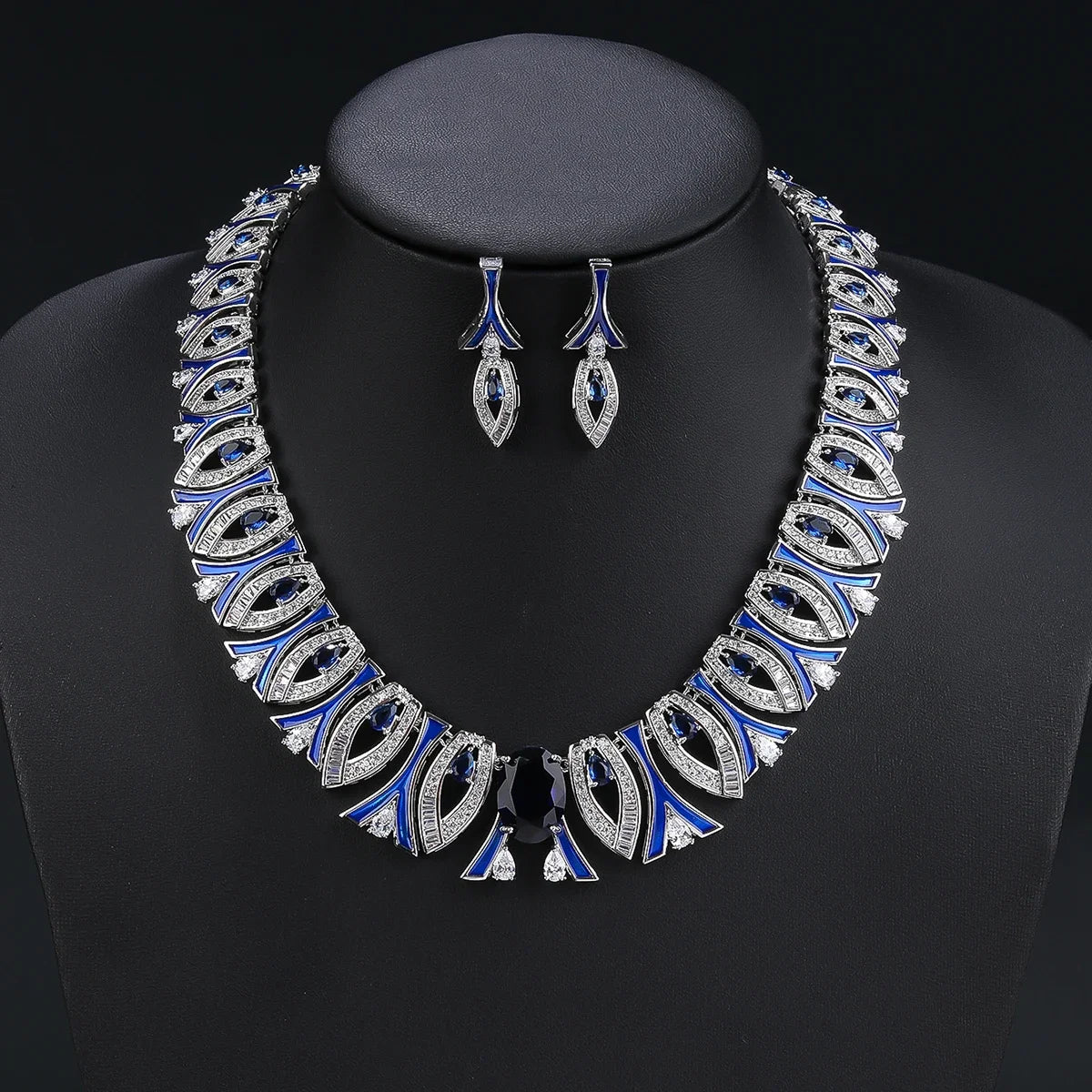 Elegant Cubic Zirconia & Enamel Jewelry Set for Women - Wedding, Bridal, Party Accessories - White Zirconia Necklace & Earrings Set CN11269 | Perfect for Bridal Shower, Anniversary Gift, and Special Occasions