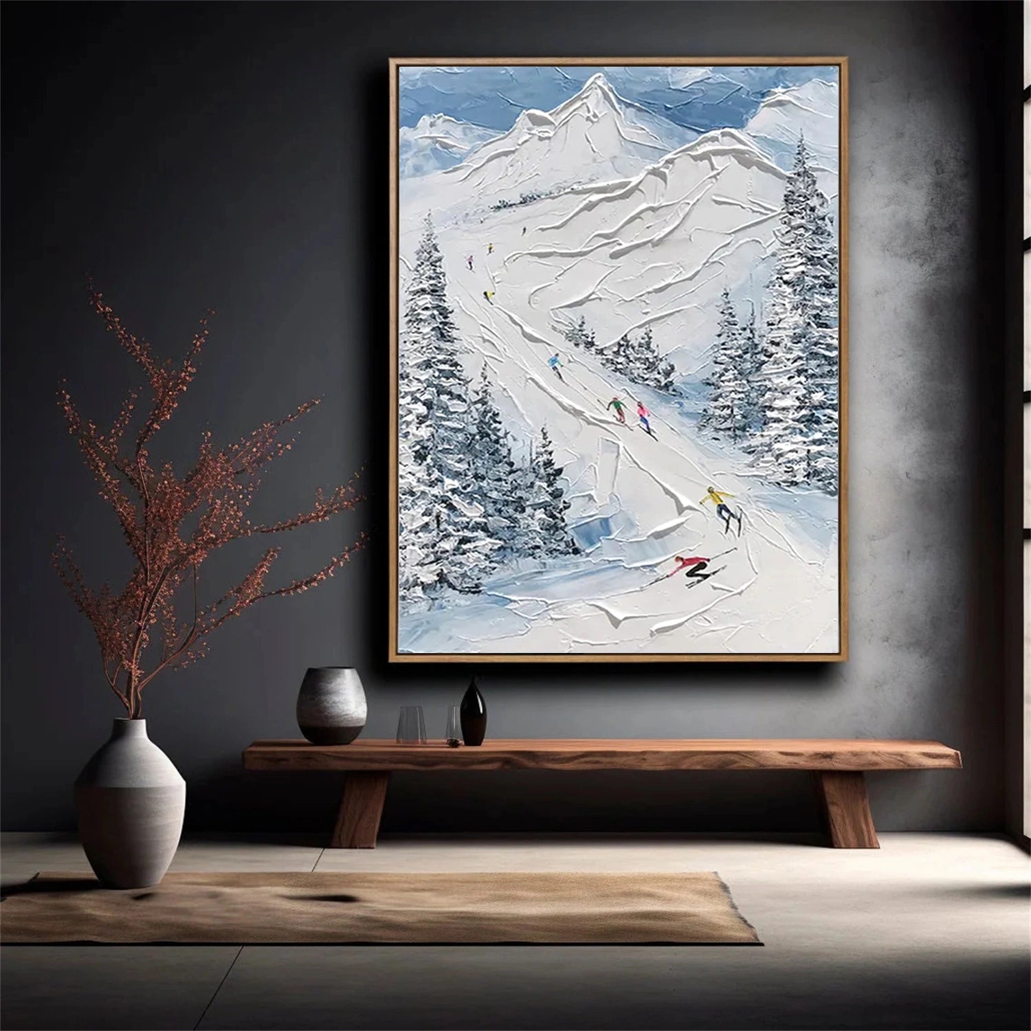 Premium Skiing Sport Art Textured Canvas Painting - Winter Sports Wall Decor for Living Room & Ski Lodge - #SP033