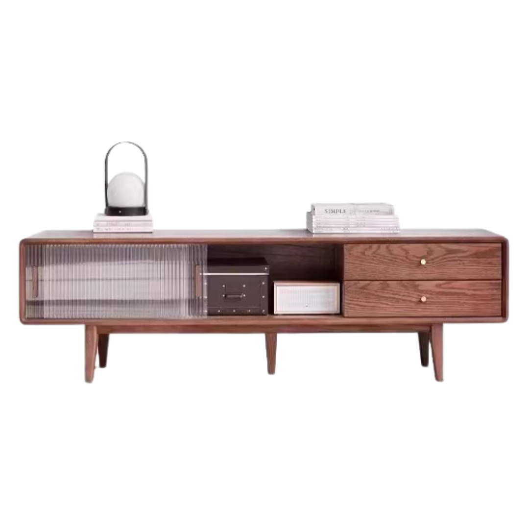 59x13.8x17.7 inch/ 150x35x45сm/ Walnut color/ Glass sliding door TV cabinet