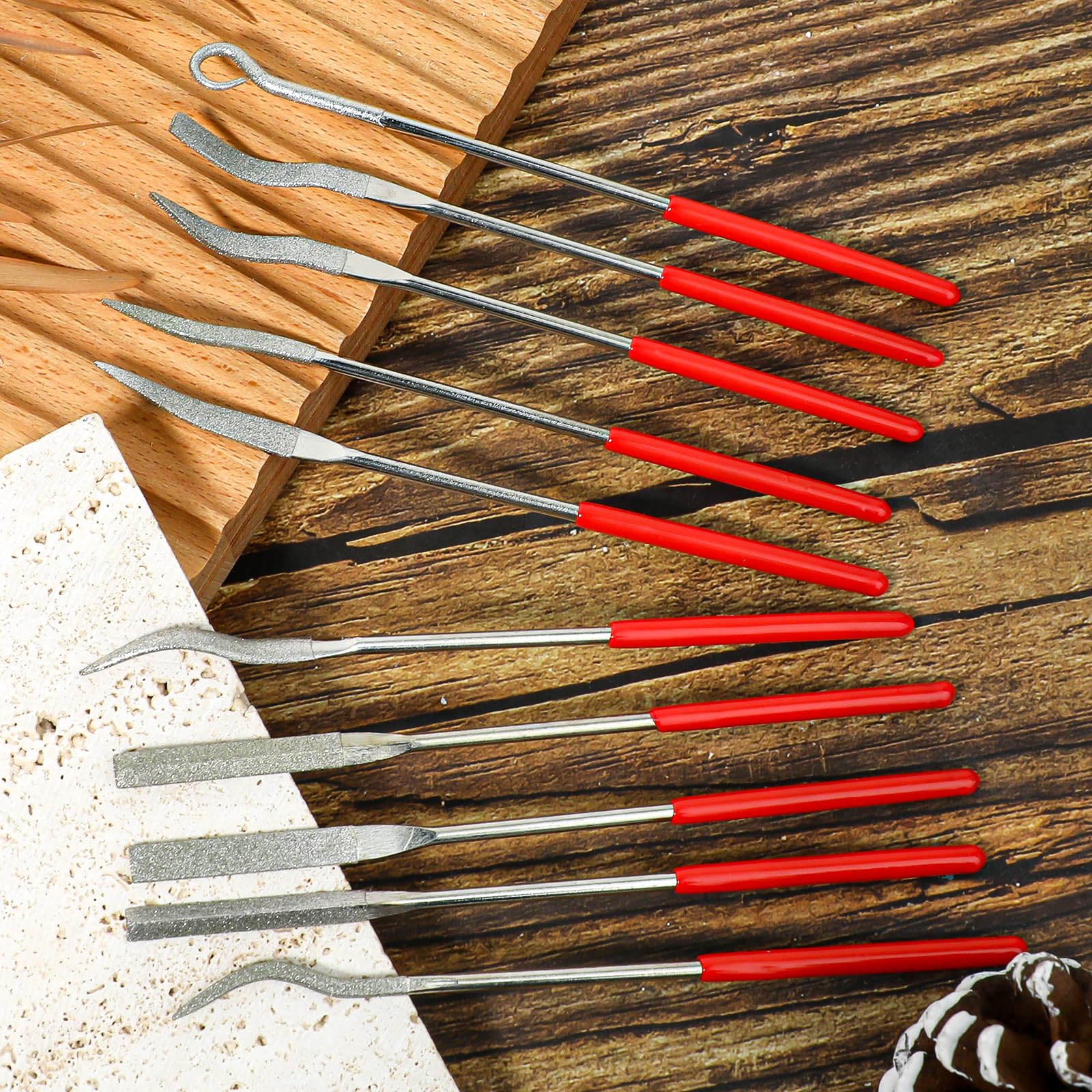 10Pcs Diamond Needle File Set - Mini Metal Files for Jewelry, Stone Carving & Model Making - 140mm/5.5inch Precision Tools for DIY Crafts, Watch Repair & Metalworking Projects