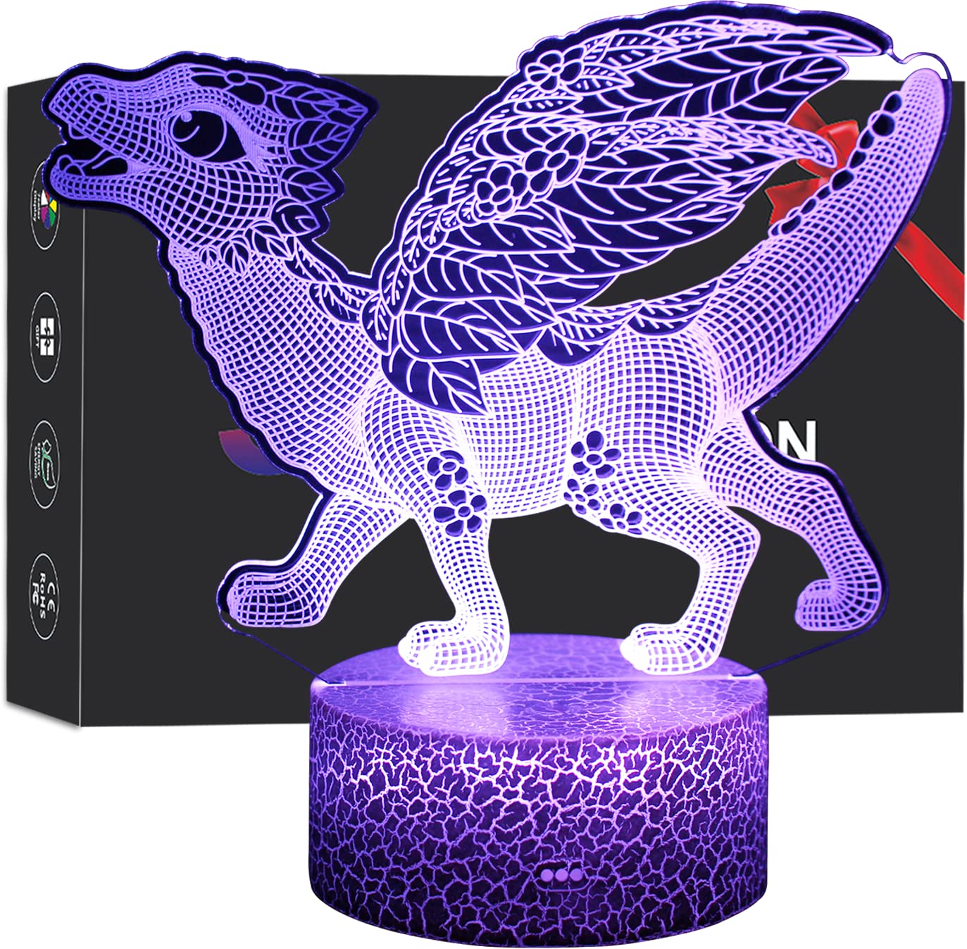 MELAO 3D LED Dragon Illusion Lamp - 16 Color Changing Night Light with Remote & Smart Touch Control - Perfect Gift for Kids and Dragon Lovers - Ideal for Bedroom Decor, Nursery Nightlight, and Fantasy Themed Rooms