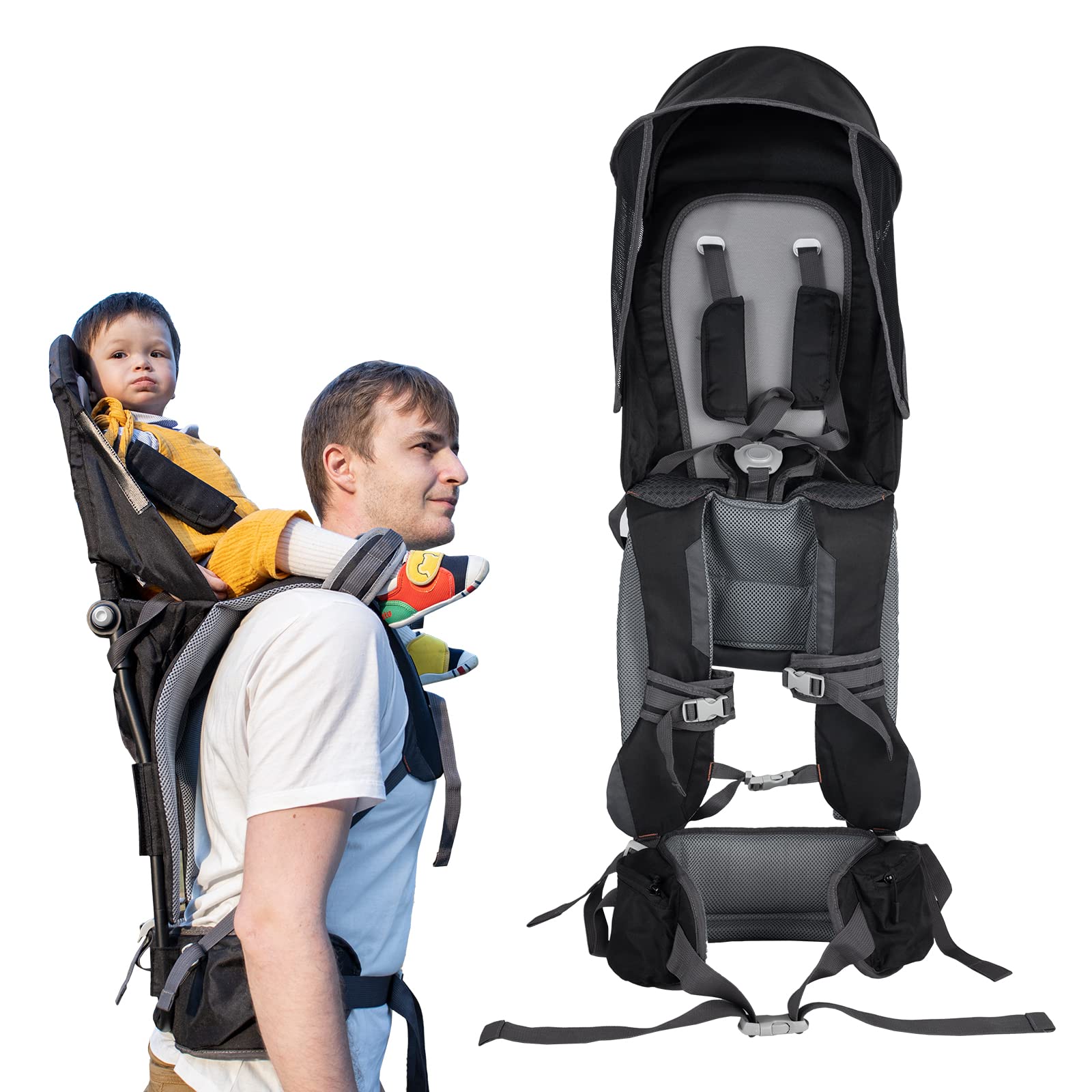 Ergonomic Baby Carrier Backpack for Hiking & Travel - Adjustable Shoulder Strap, Sun Shade & Rain Cover - Supports 6 Months to 3 Years (Up to 40 lbs) - Perfect for Outdoor Adventures, Family Walks and Hands-Free Parenting