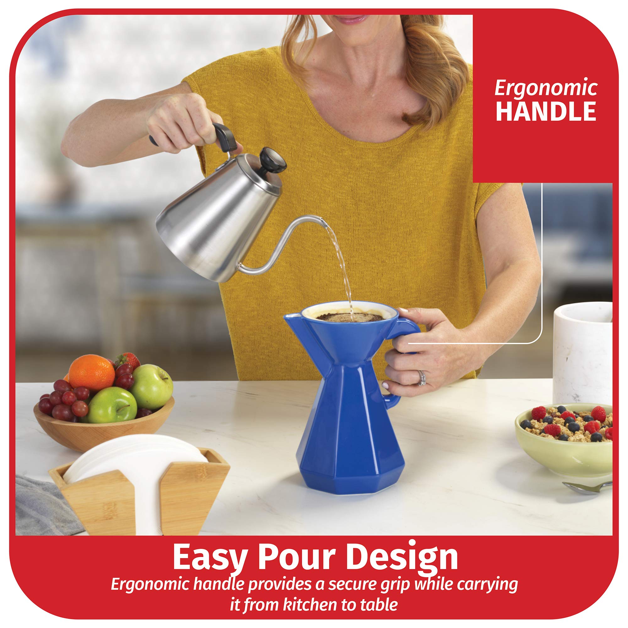 Goodcook Koffe 6-Cup Ceramic Pour Over Coffee Maker with #4 Paper Filters - Perfect for Home Brewing, Office Use & Gift Giving